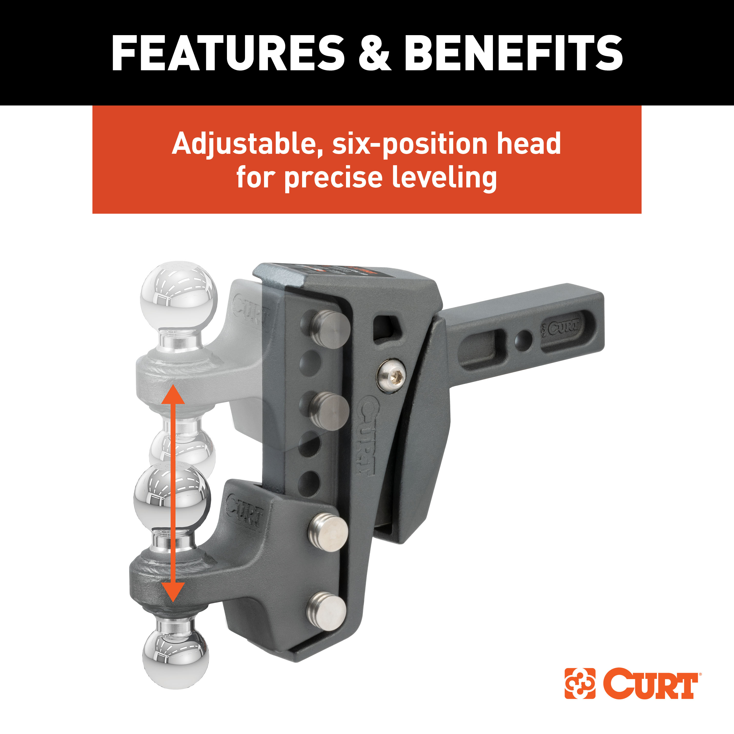 CURT Rebellion XD Adjustable Cushion Hitch (2" Shank, 2", 2-5/16" Balls, 15K) Trailer Hitch Ball Mount thumbnail 7