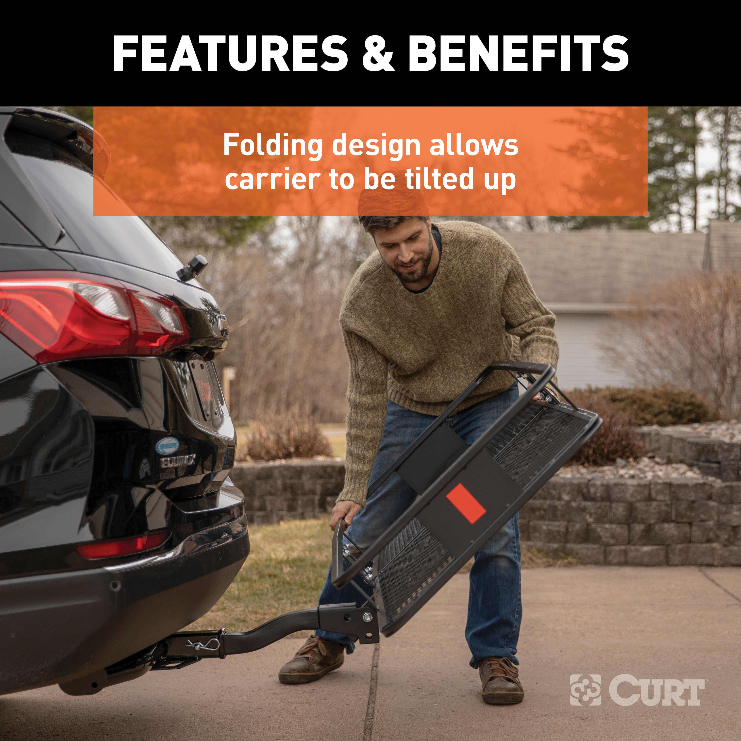 CURT 60" x 24" Black Steel Basket Cargo Carrier (Folding 2" Shank, 500 lbs.) Receiver Hitch Mounted Cargo Carrier thumbnail 5