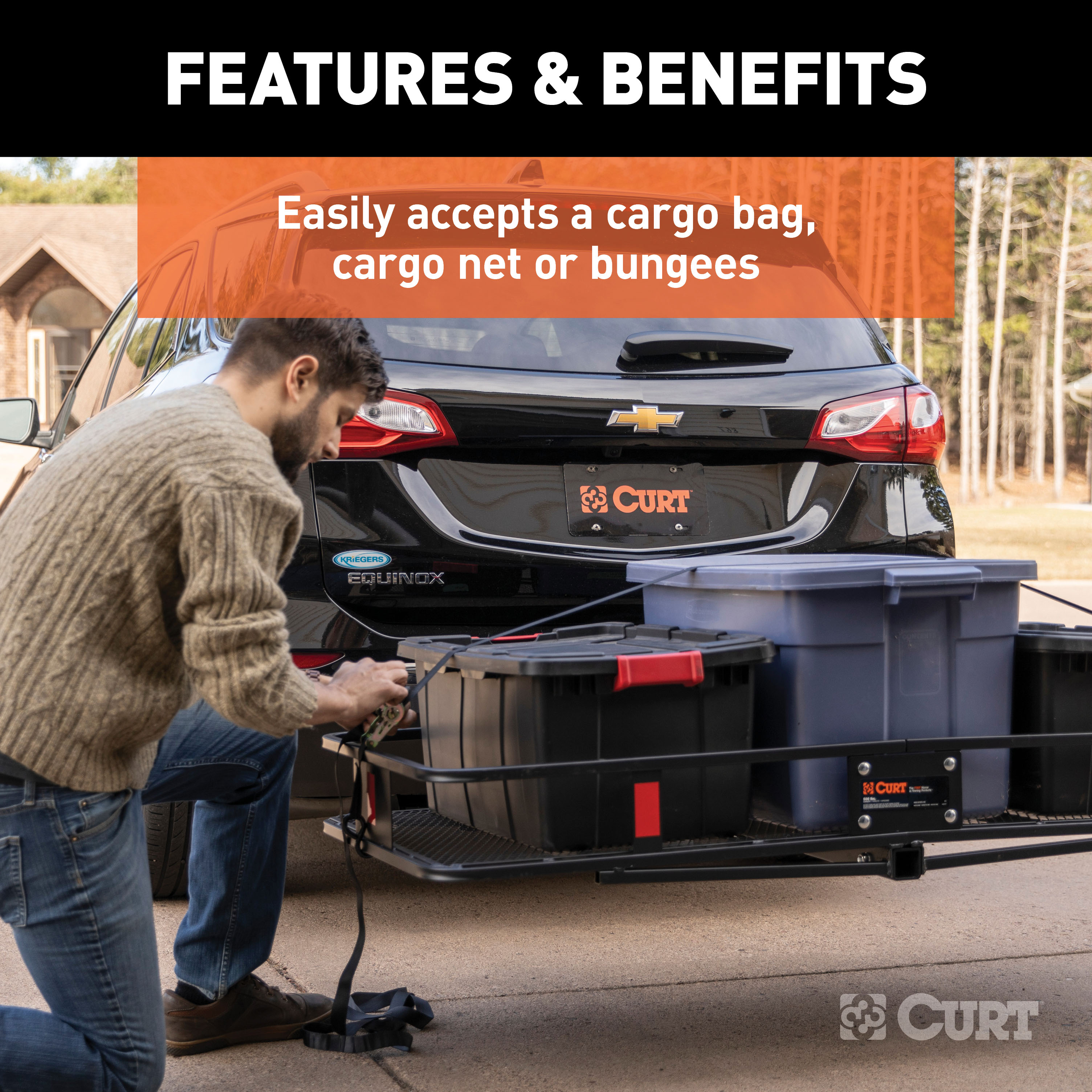 CURT 60" x 24" Black Steel Basket Cargo Carrier (Folding 2" Shank, 500 lbs.) Receiver Hitch Mounted Cargo Carrier thumbnail 9