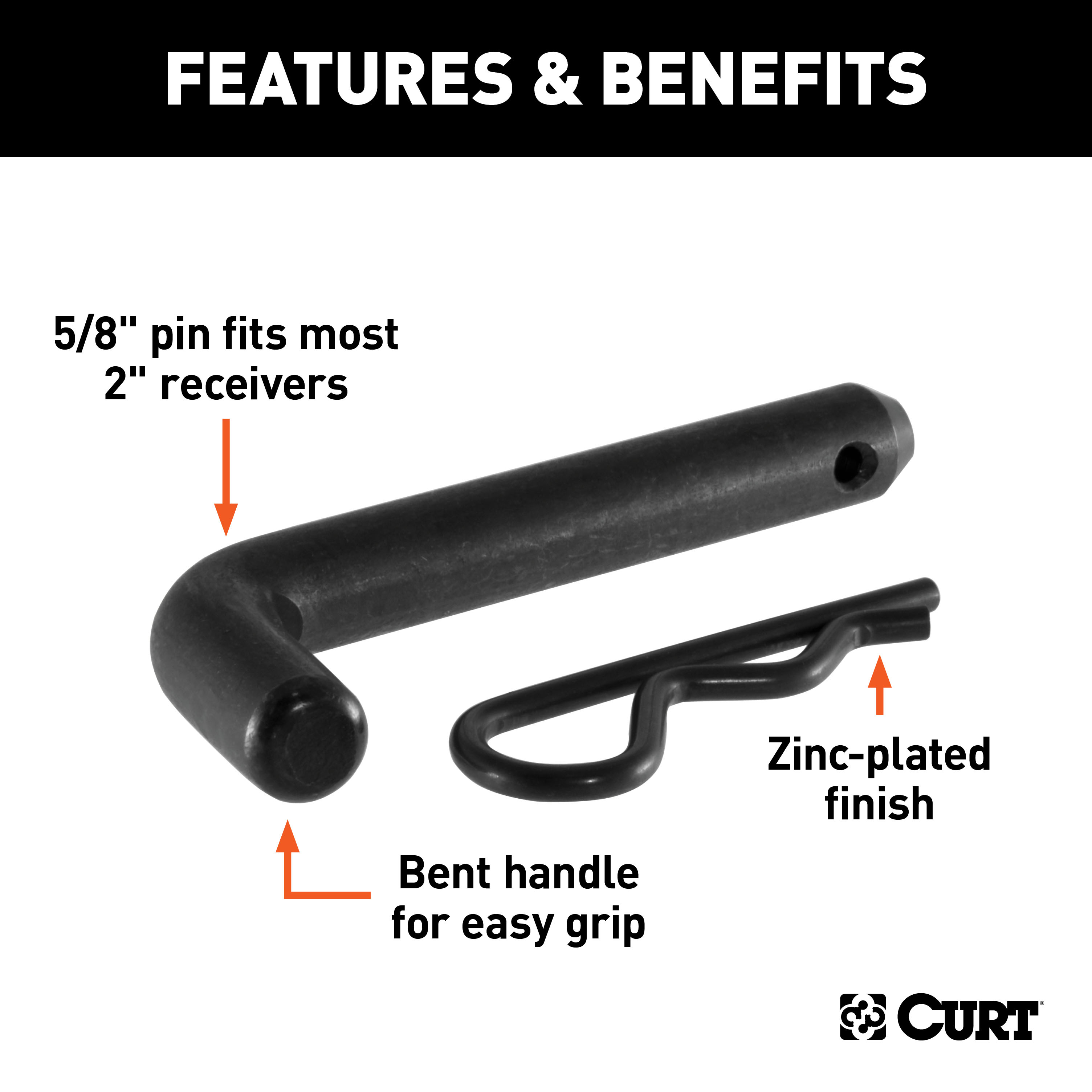 CURT 5/8" Hitch Pin (2" Receiver, Black, Packaged) Trailer Hitch Pin thumbnail 3