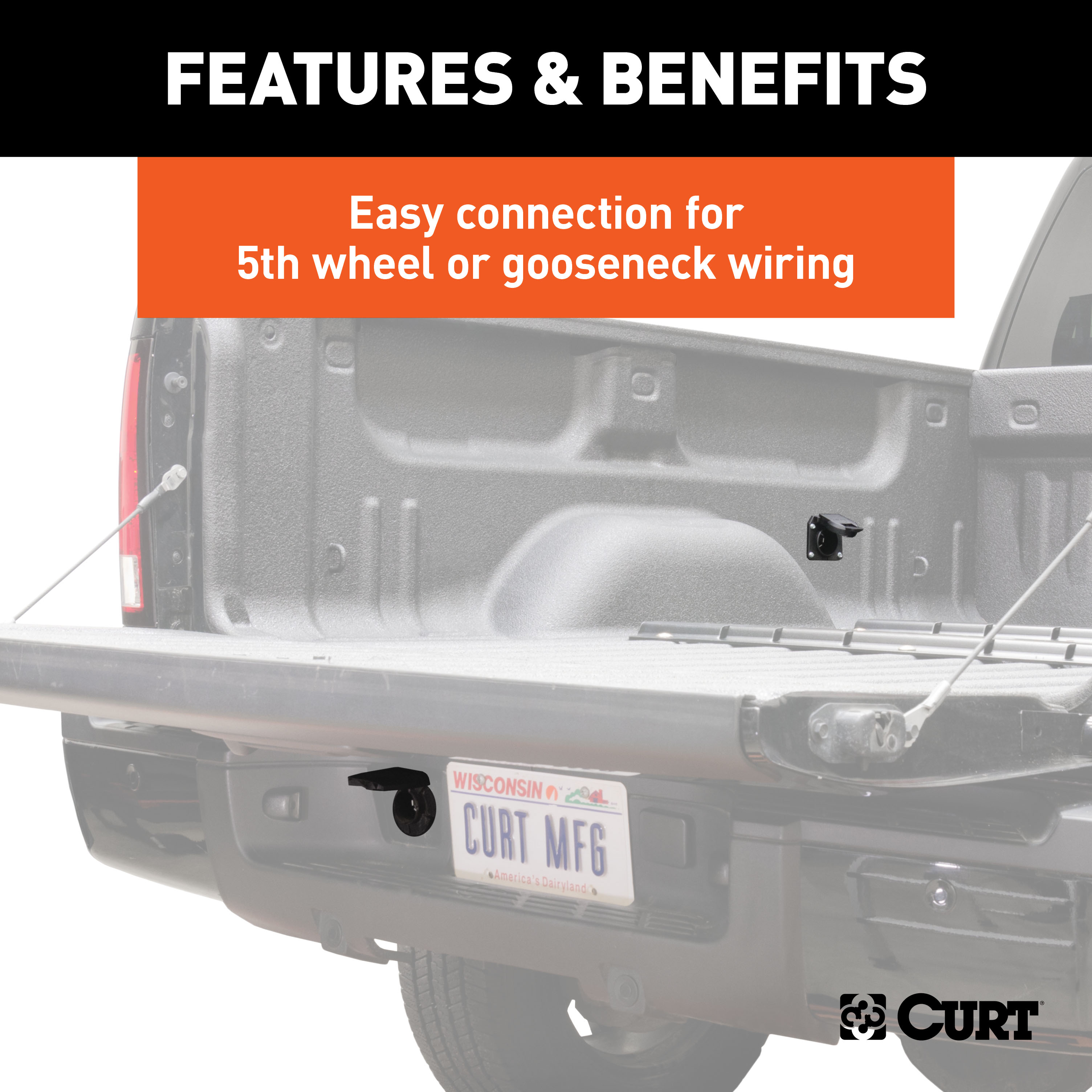 CURT 10' Custom Wiring Extension Harness (Adds 7-Way RV Blade to Truck Bed) Trailer Connector Kit thumbnail 4