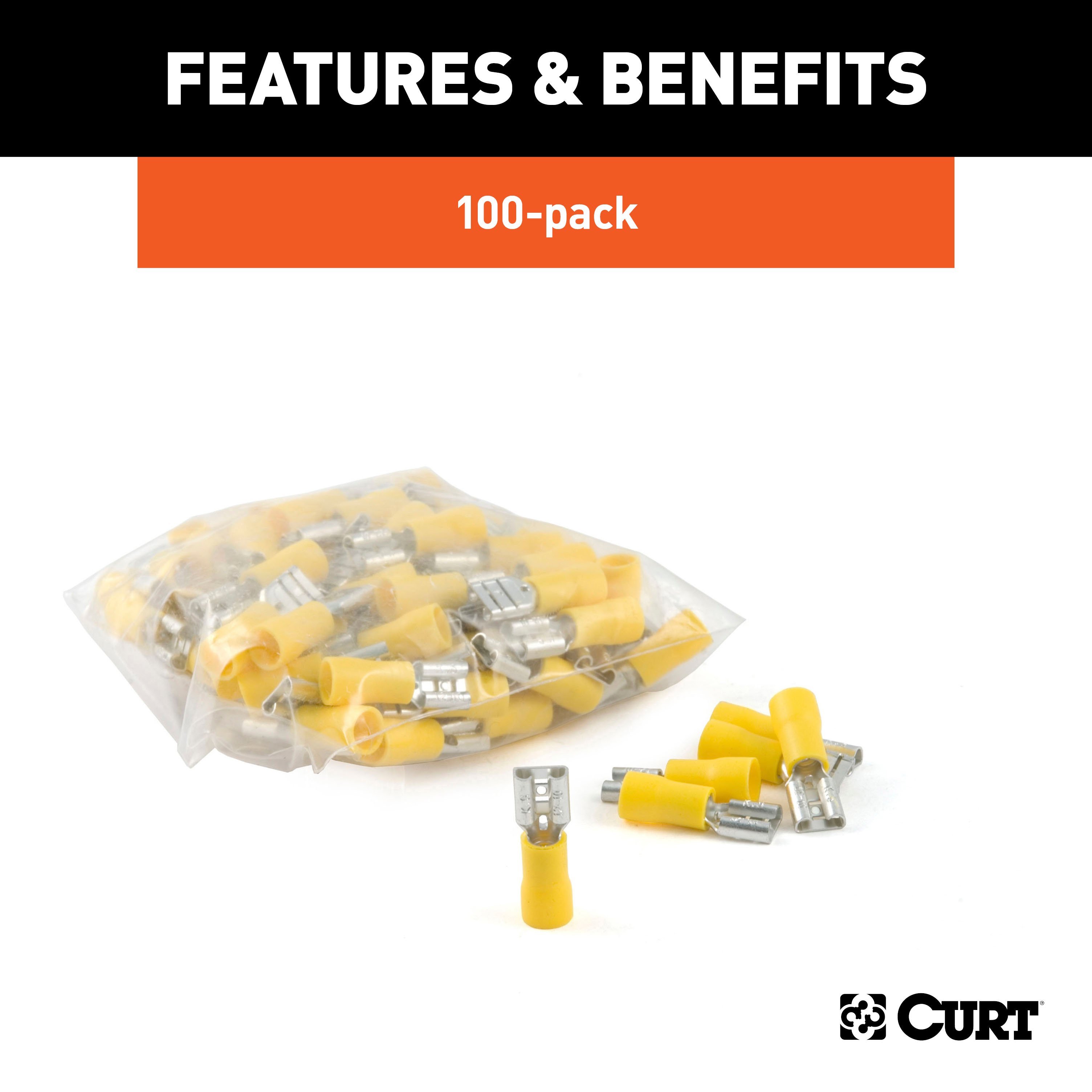CURT 59593 12-10 Gauge Yellow Vinyl-Insulated Female Wire Quick Connectors, 100-Pack thumbnail 2