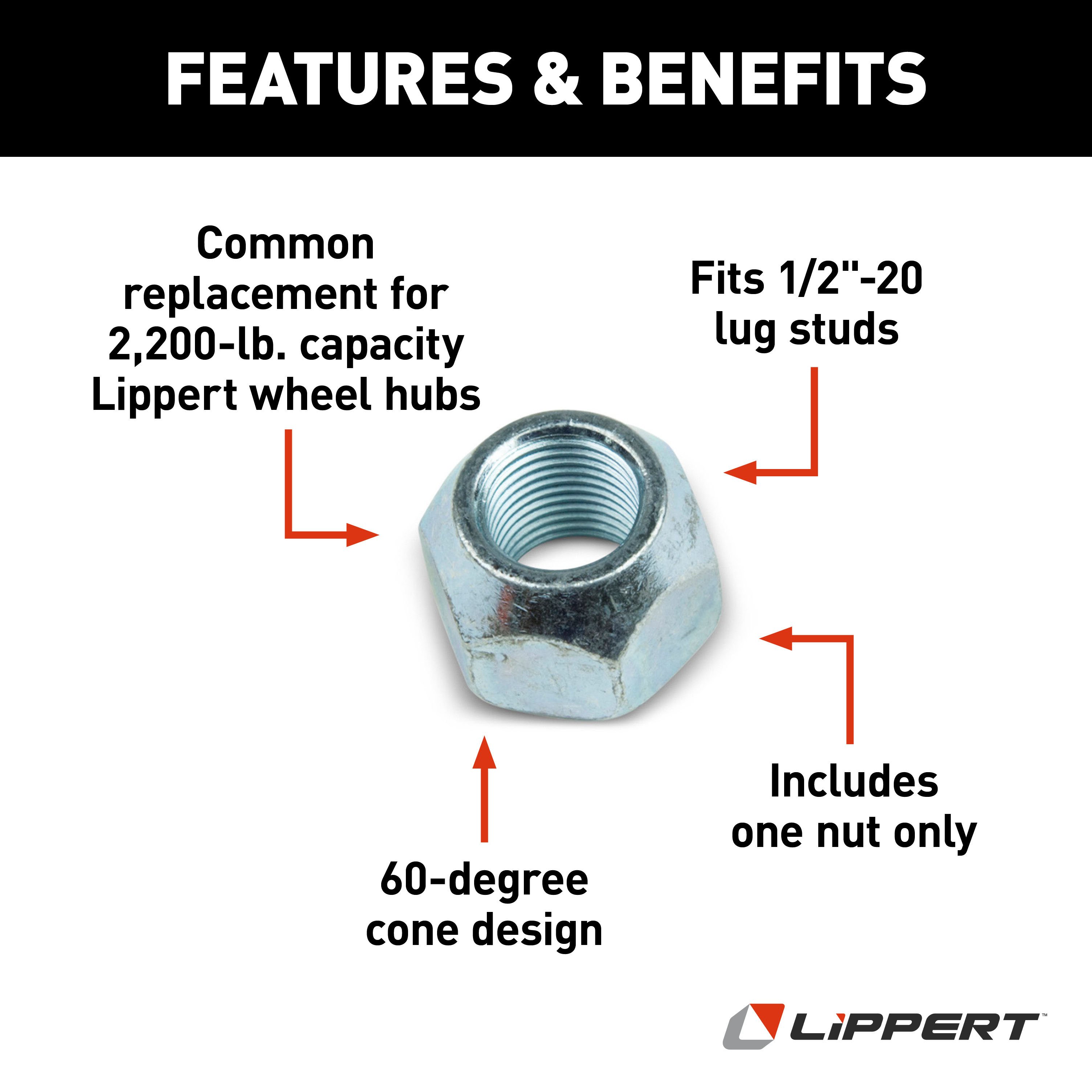 Lippert 60 Cone Trailer Lug Nut - 1/2"-20 122076 thumbnail 1