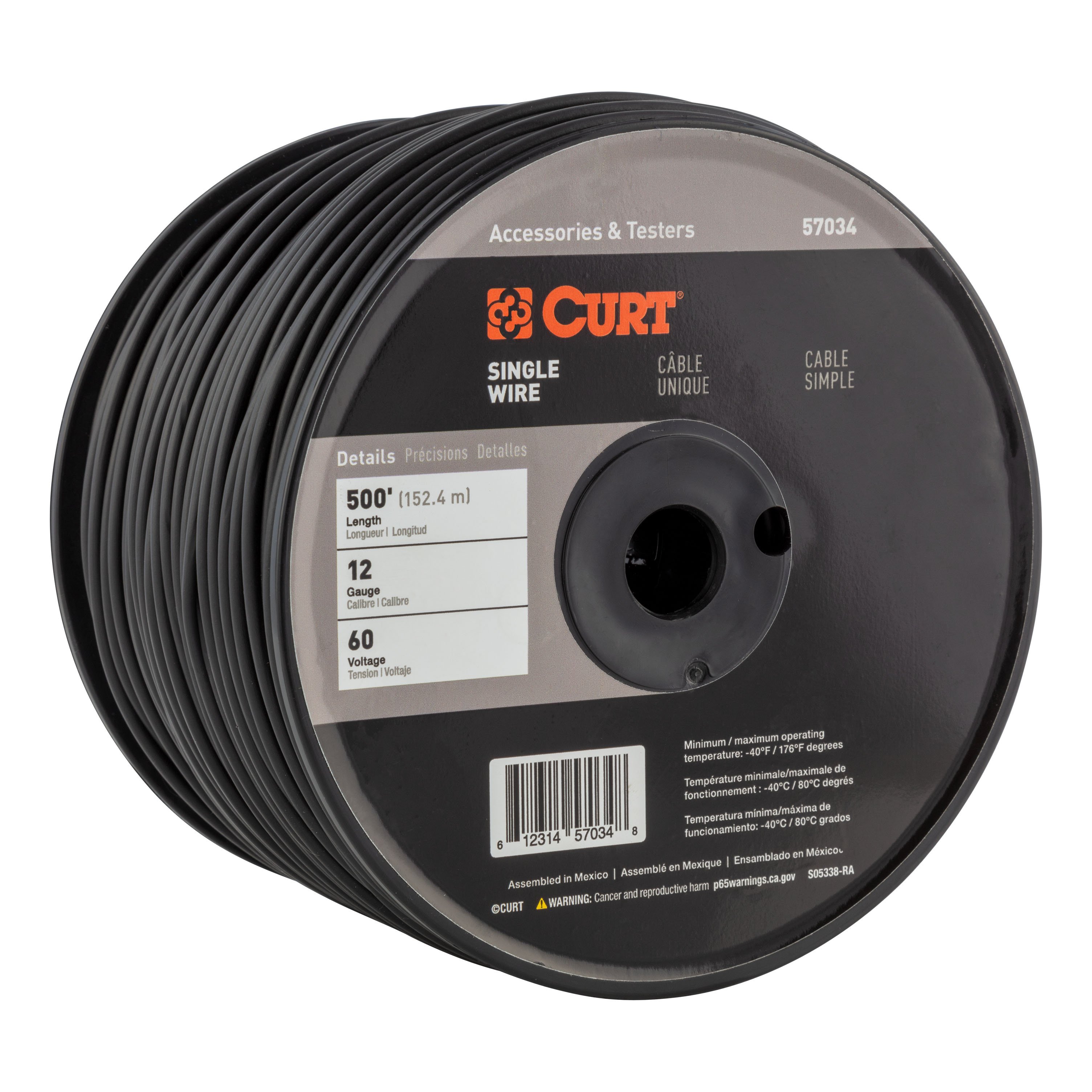 CURT Automotive Primary Wire, Black 500' Spool thumbnail 0