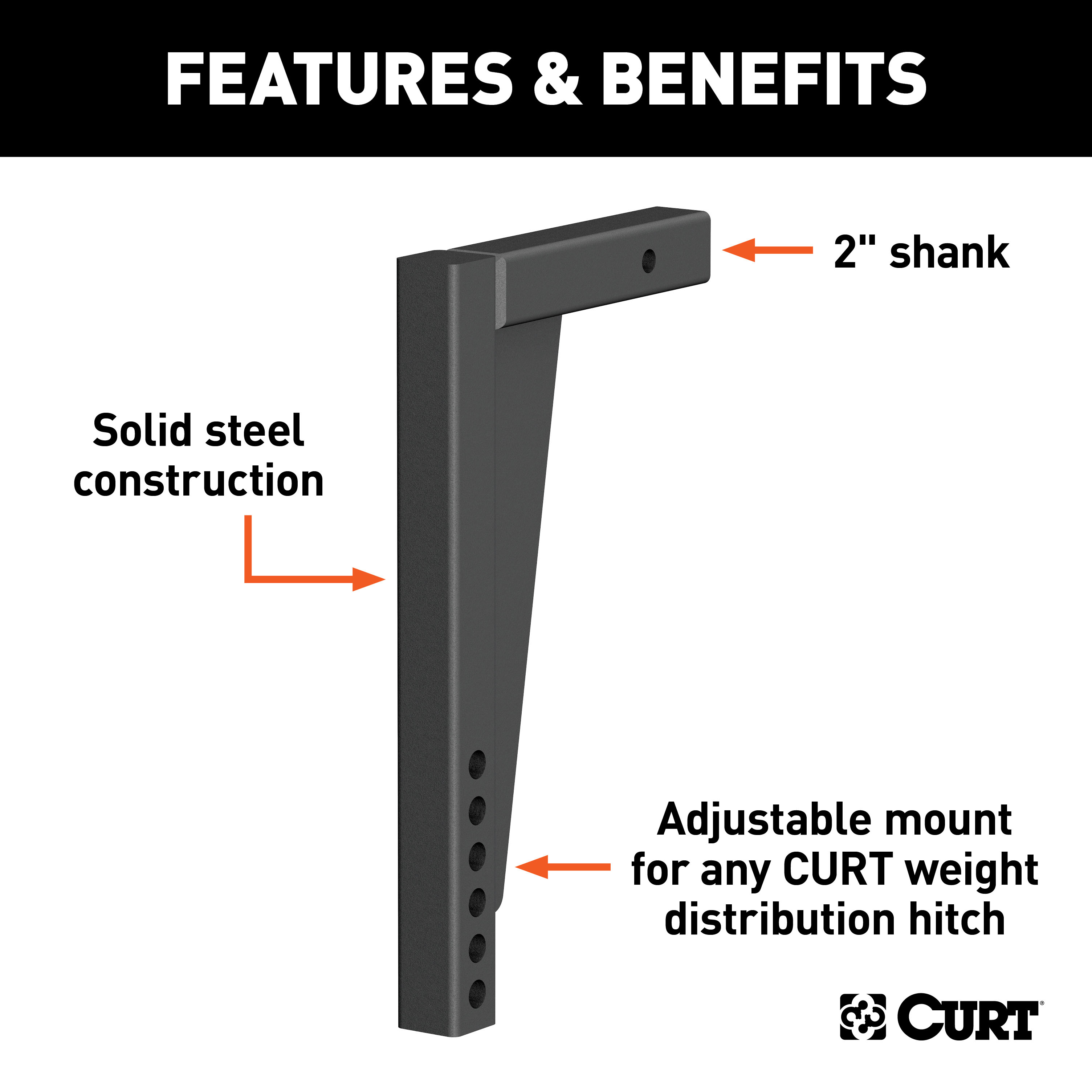 CURT Weight Distribution Shank (2" Shank, 14-1/2" Drop) Trailer Hitch thumbnail 1