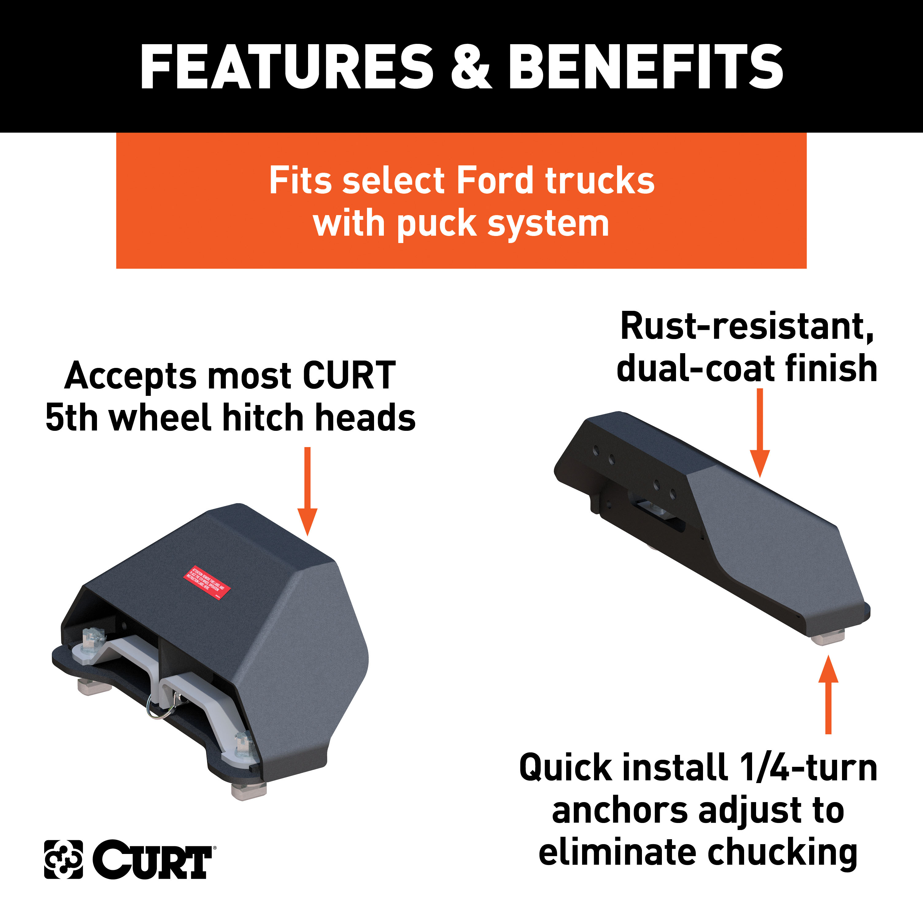 CURT Puck System 5th Wheel Legs, Select Ford F-250, F-350, F-450, 8' Bed, 24K Fifth Wheel Trailer Hitch Mount Leg thumbnail 1