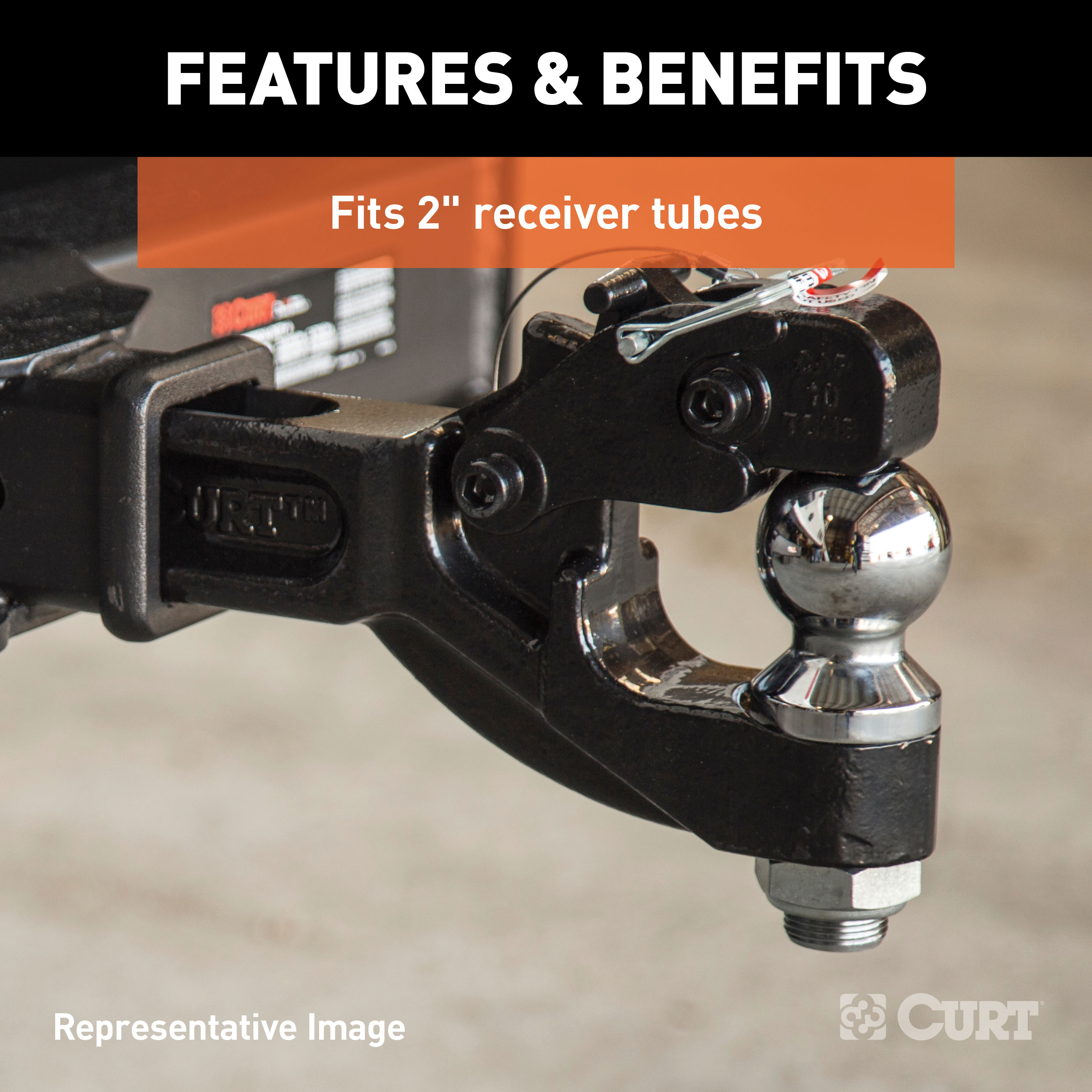 CURT Receiver-Mount Ball & Pintle Hitch (2" Shank, 2" Ball, 10,000 lbs.) Trailer Hitch Pintle Hook Mount thumbnail 2