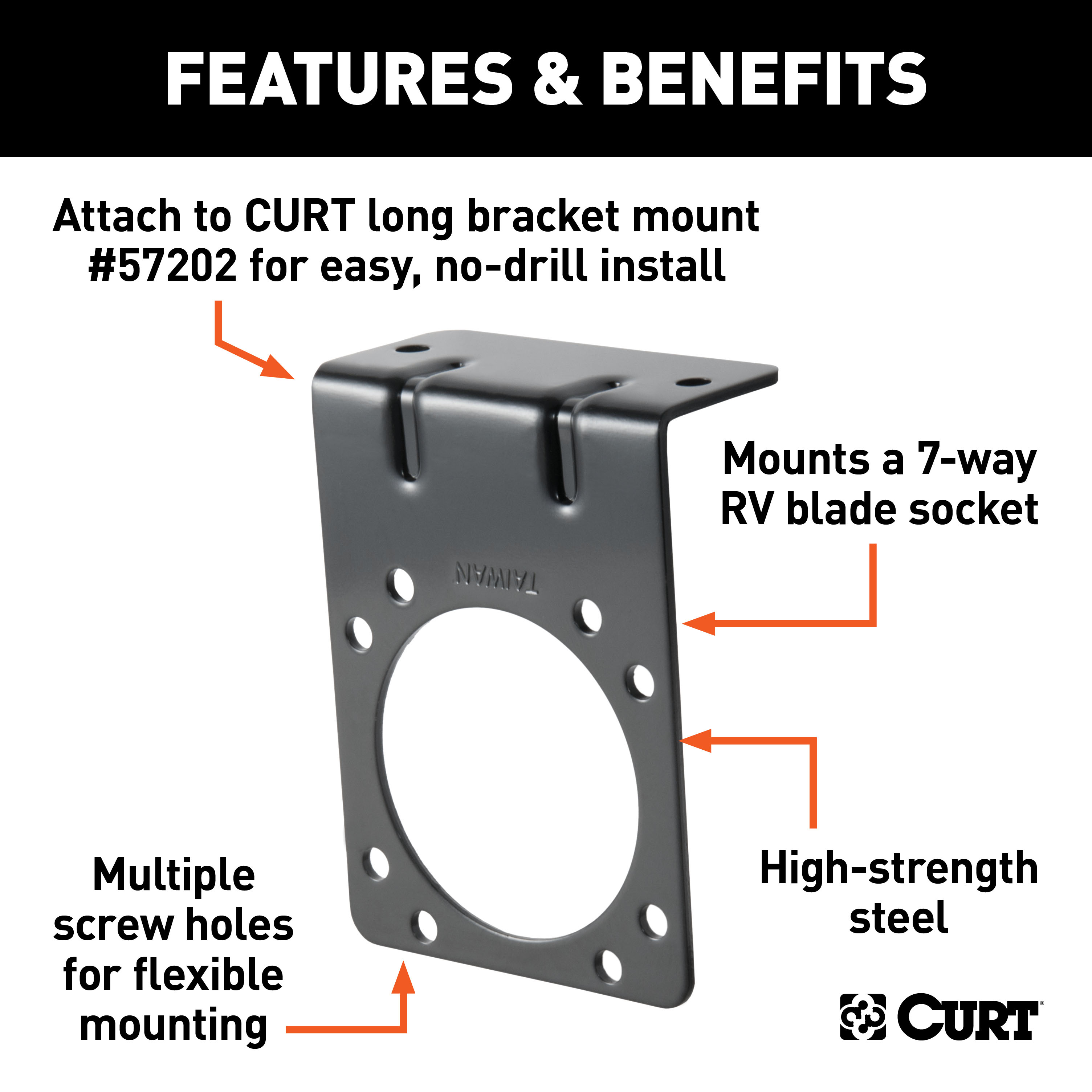 CURT Connector Mounting Bracket for 7-Way RV Blade (Heavy-Duty, Black) Trailer Wire Connector Mounting Bracket thumbnail 1
