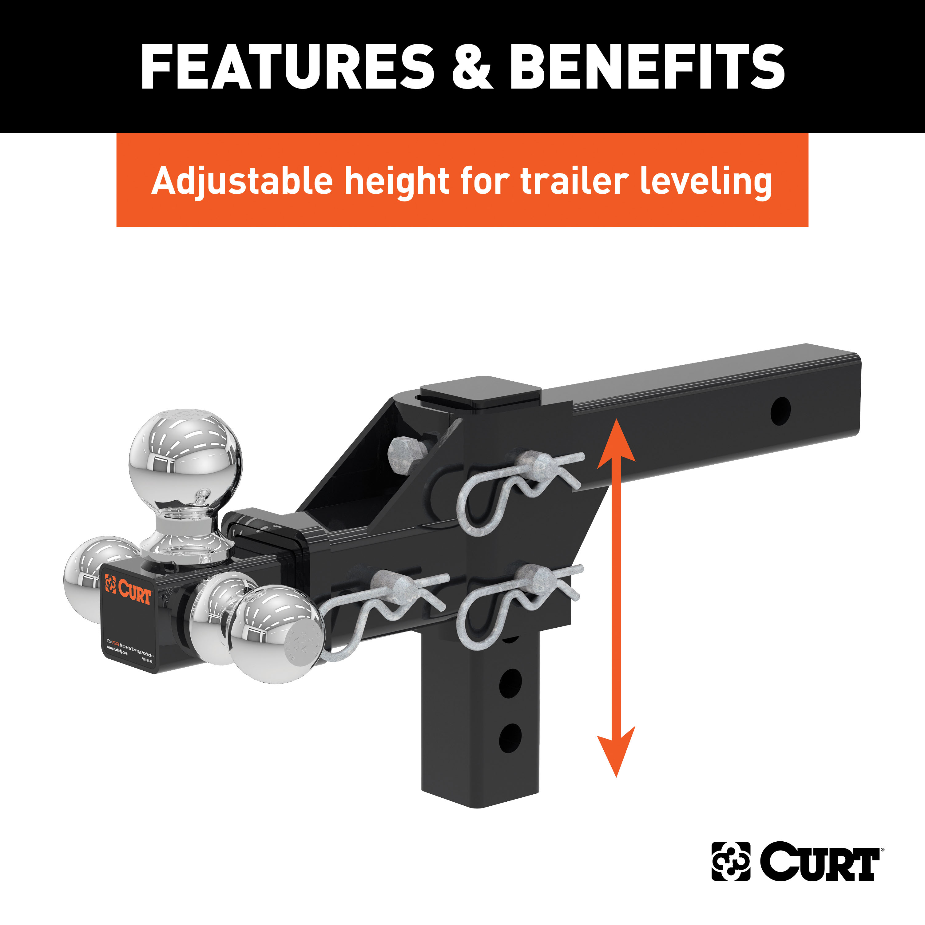 CURT Adjustable Tri-Ball Mount (2" Shank, 1-7/8", 2" & 2-5/16" Balls) Trailer Hitch Ball Mount thumbnail 4