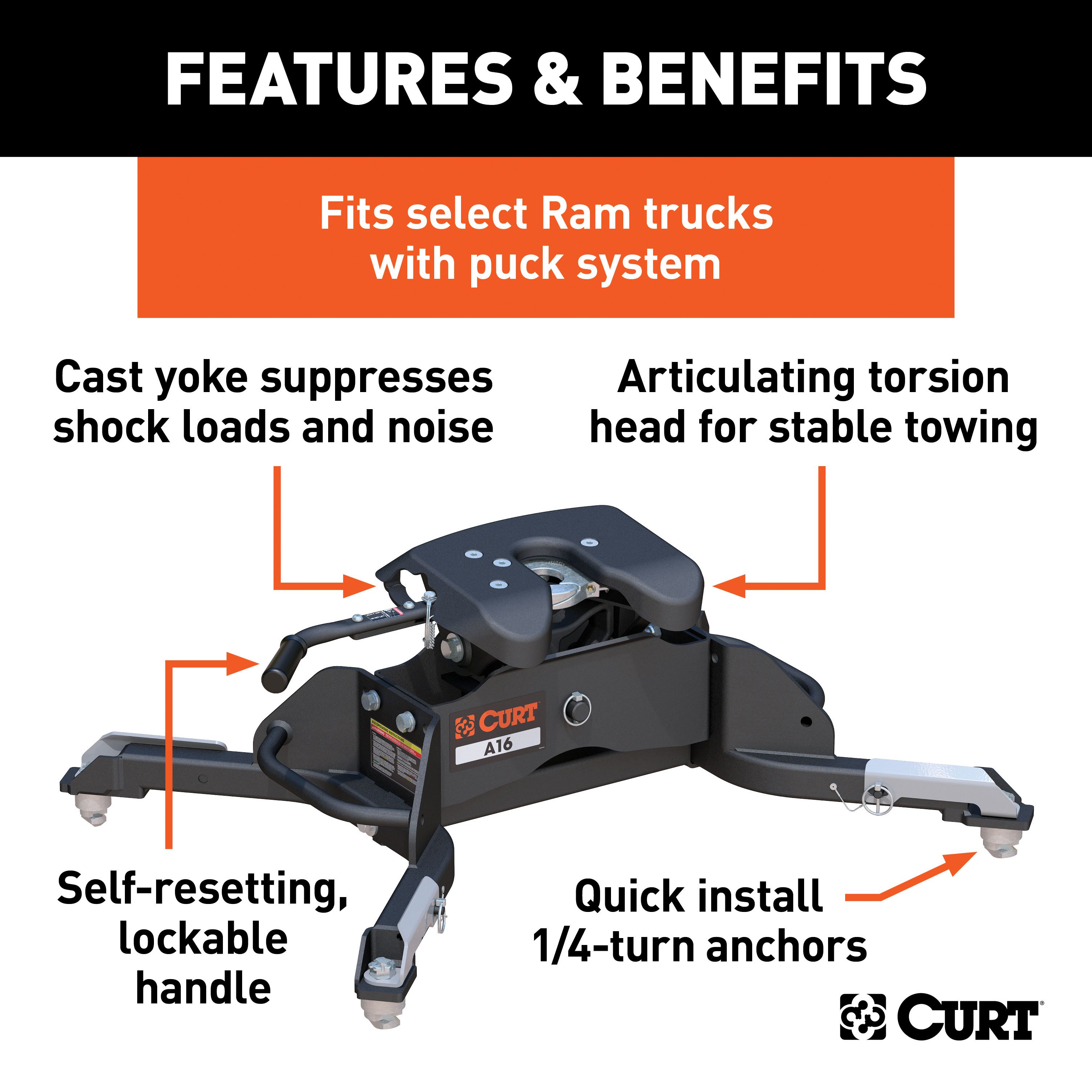 CURT 16K 13-24 RAM 2500/3500 CURT 16K, A16 Puck System 5th Wheel Hitch,  8' Bed thumbnail 2
