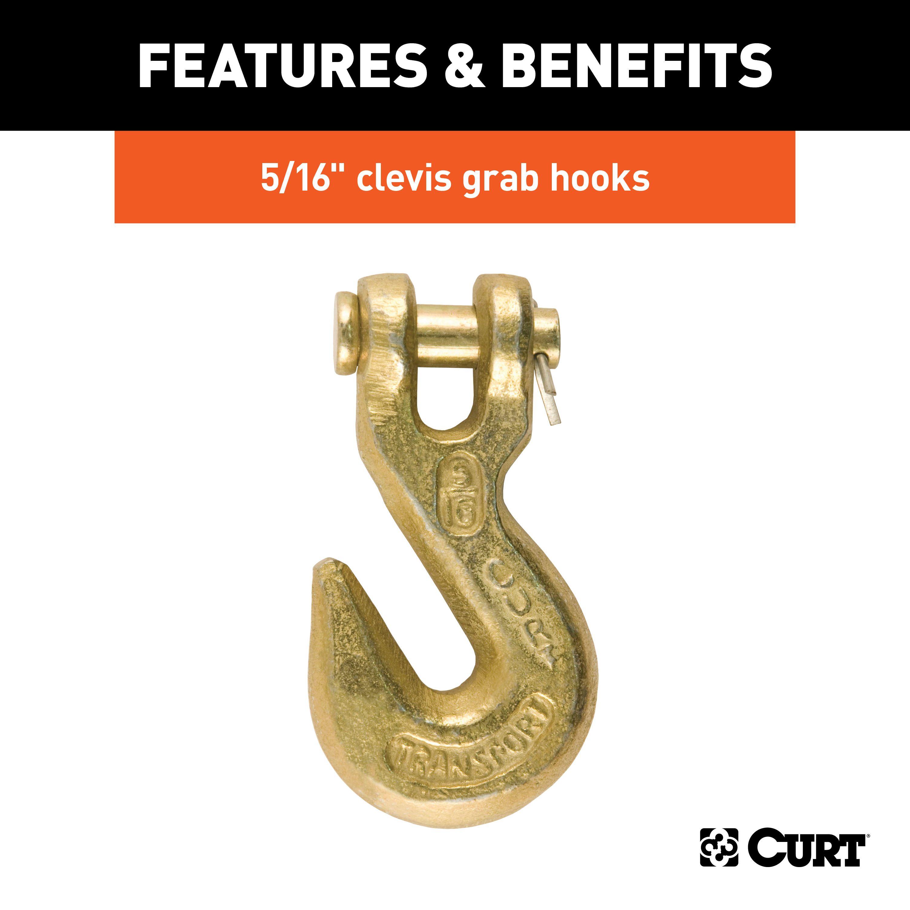 CURT 14' Transport Binder Safety Chain with 2 Clevis Hooks (18,800 lbs, Yellow Zinc) Trailer Hitch thumbnail 3