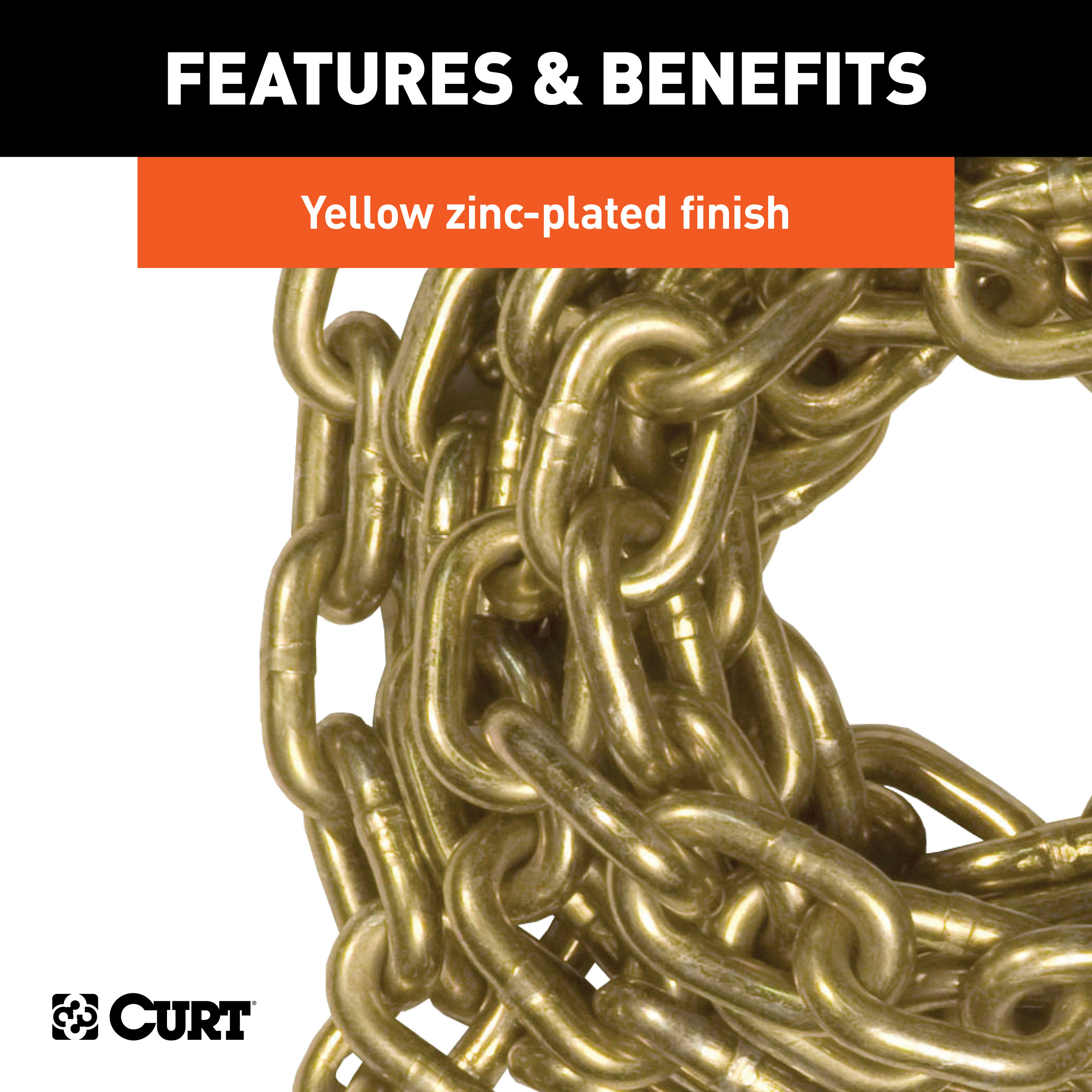CURT 14' Transport Binder Safety Chain with 2 Clevis Hooks (18,800 lbs, Yellow Zinc) Trailer Hitch thumbnail 4