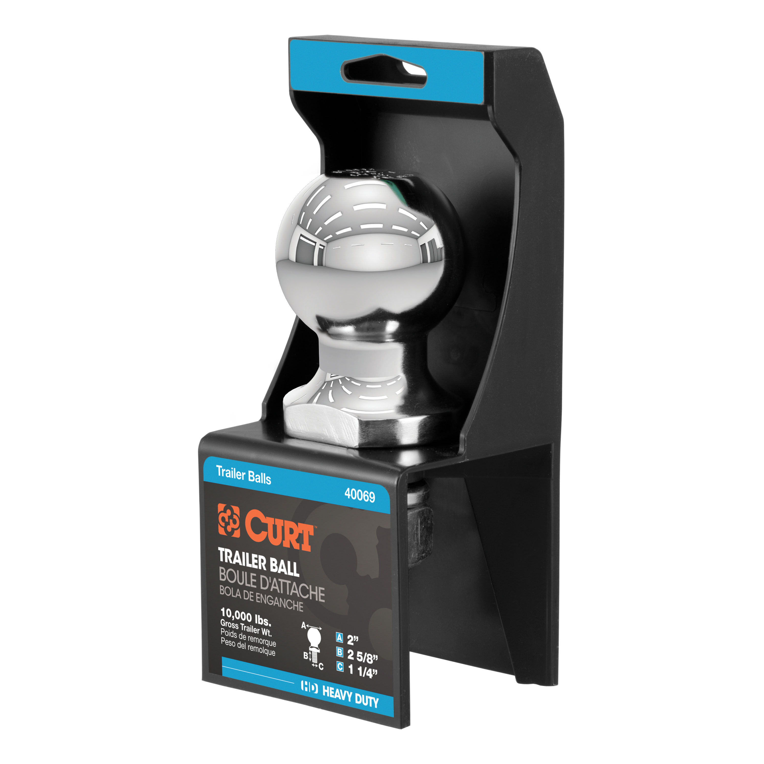 CURT 2" Trailer Ball (1-1/4" x 2-5/8" Shank, 10,000 lbs., Chrome, Packaged) Trailer Hitch Ball thumbnail 0