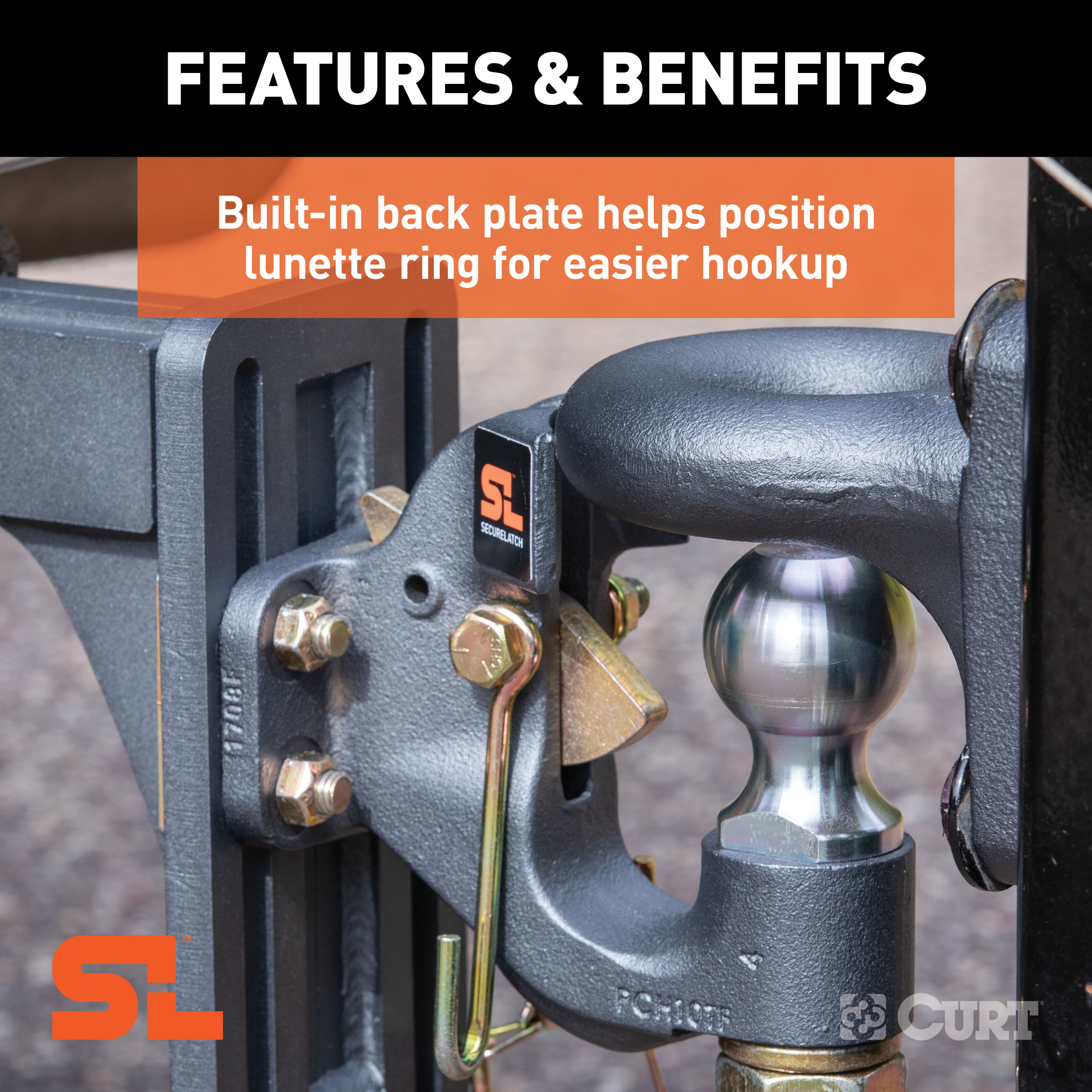 CURT SecureLatch Ball & Pintle Hitch (2-5/16" Ball, 20,000 lbs.) Trailer Hitch Pintle Hook Mount thumbnail 2