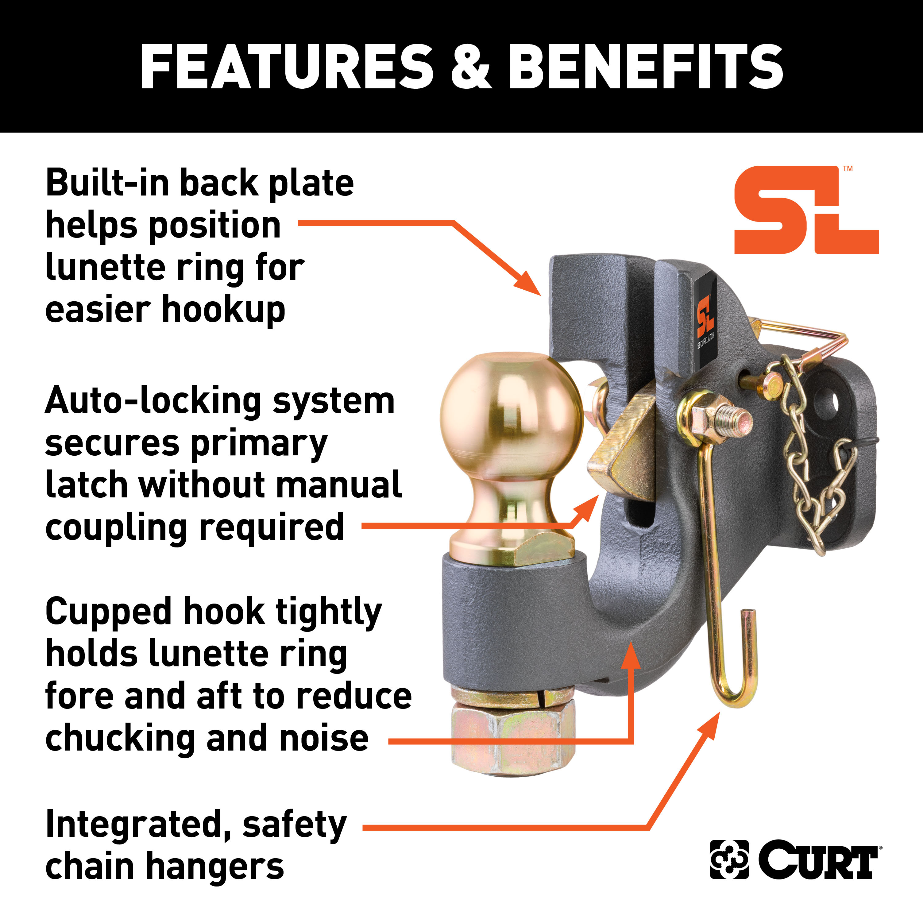 CURT SecureLatch Ball & Pintle Hitch (2-5/16" Ball, 20,000 lbs.) Trailer Hitch Pintle Hook Mount thumbnail 1