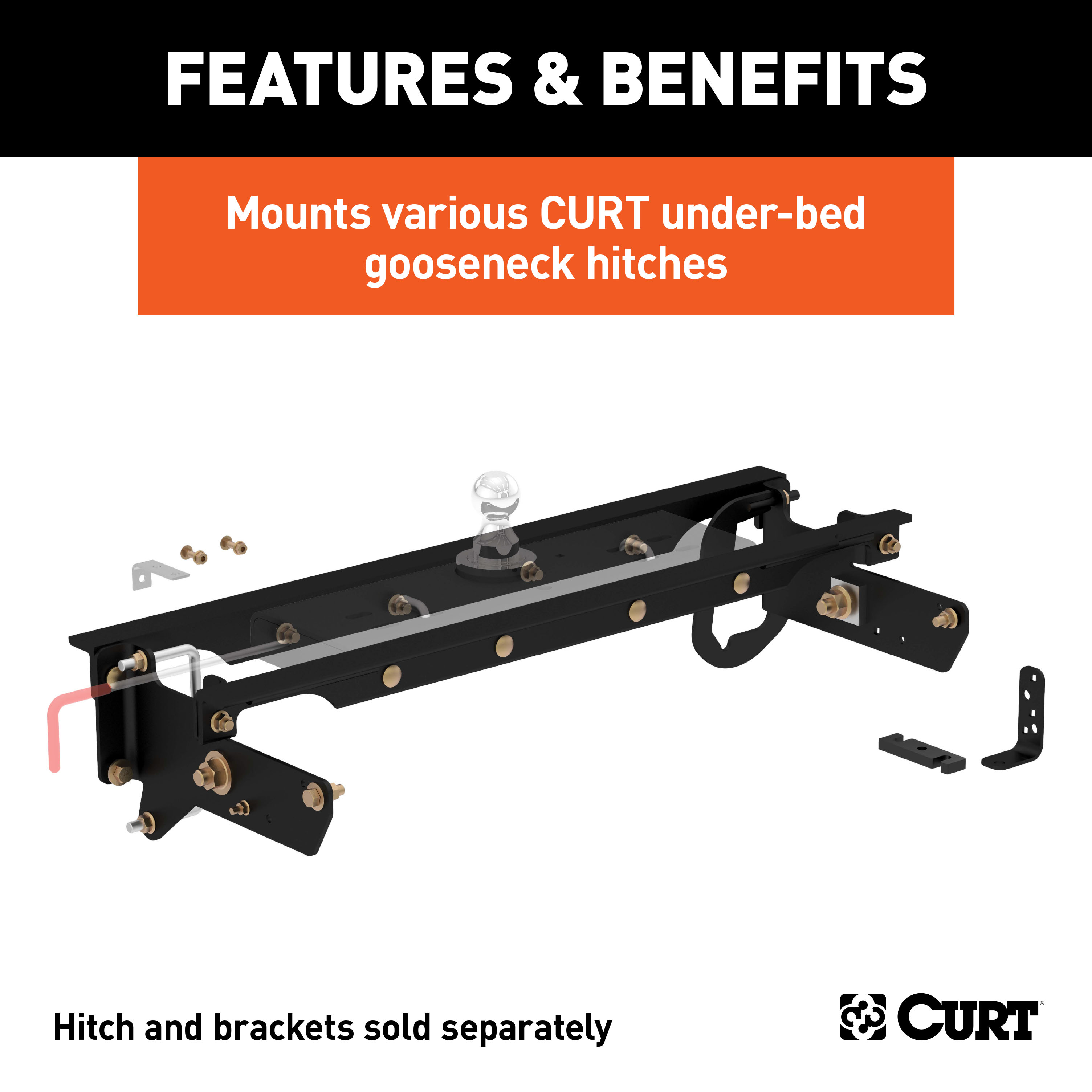 CURT Under-Bed Gooseneck Installation Brackets, Select Ford F-250, F-350, F-450 Gooseneck Trailer Hitch Mount Kit thumbnail 1