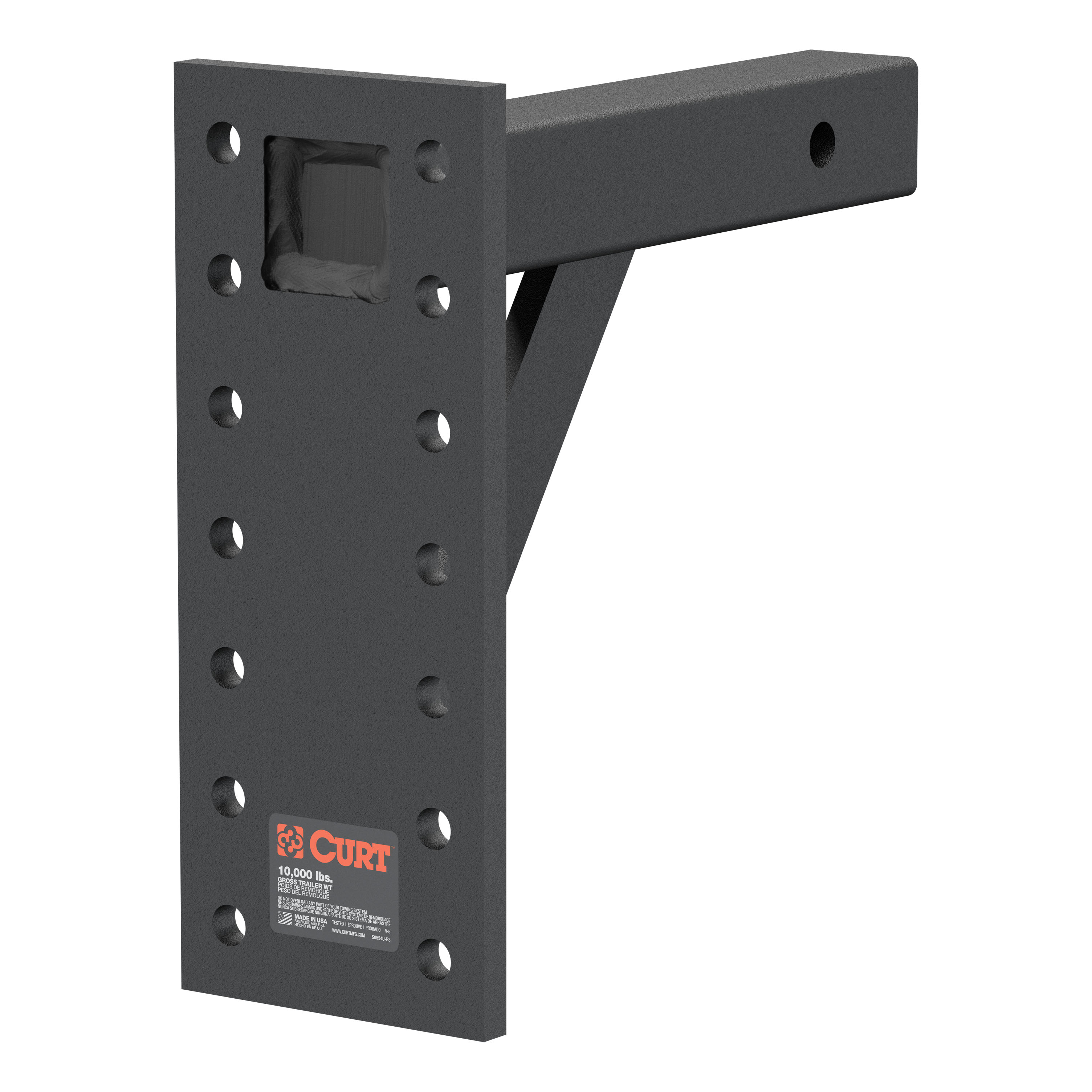 CURT Adjustable Pintle Mount (2" Shank, 10,000 lbs., 13" High, 10" Long) Trailer Hitch Pintle Hook Mount thumbnail 0