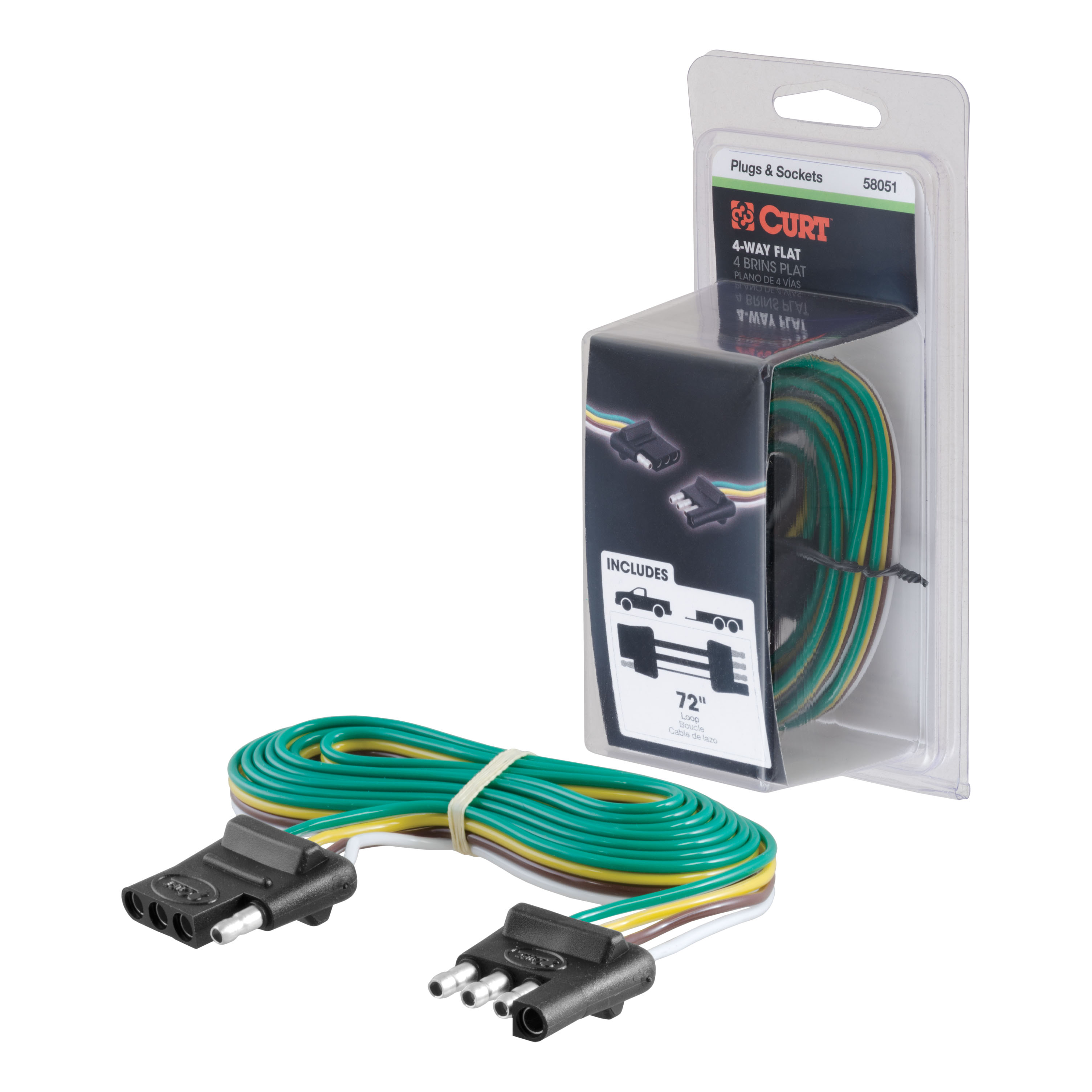 CURT 4-Way Flat Connector Plug & Socket with 72" Wires (Packaged) Trailer Connector Kit thumbnail 0