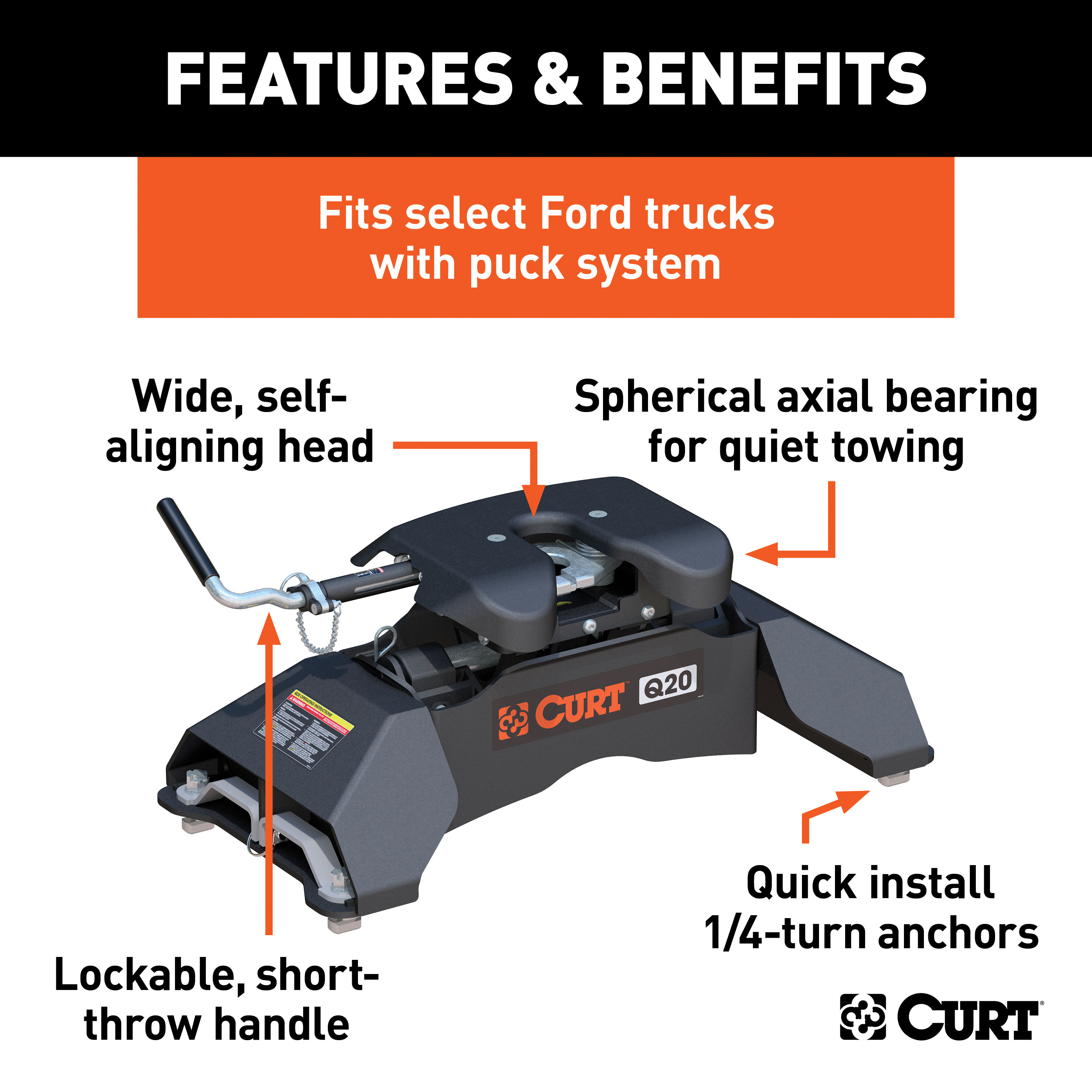 20K Puck System 11-23 Ford F250/ 350/ 450 (Super Duty)20K, Q20 CURT  5th Wheel Hitch 8' Bed Puck System thumbnail 1