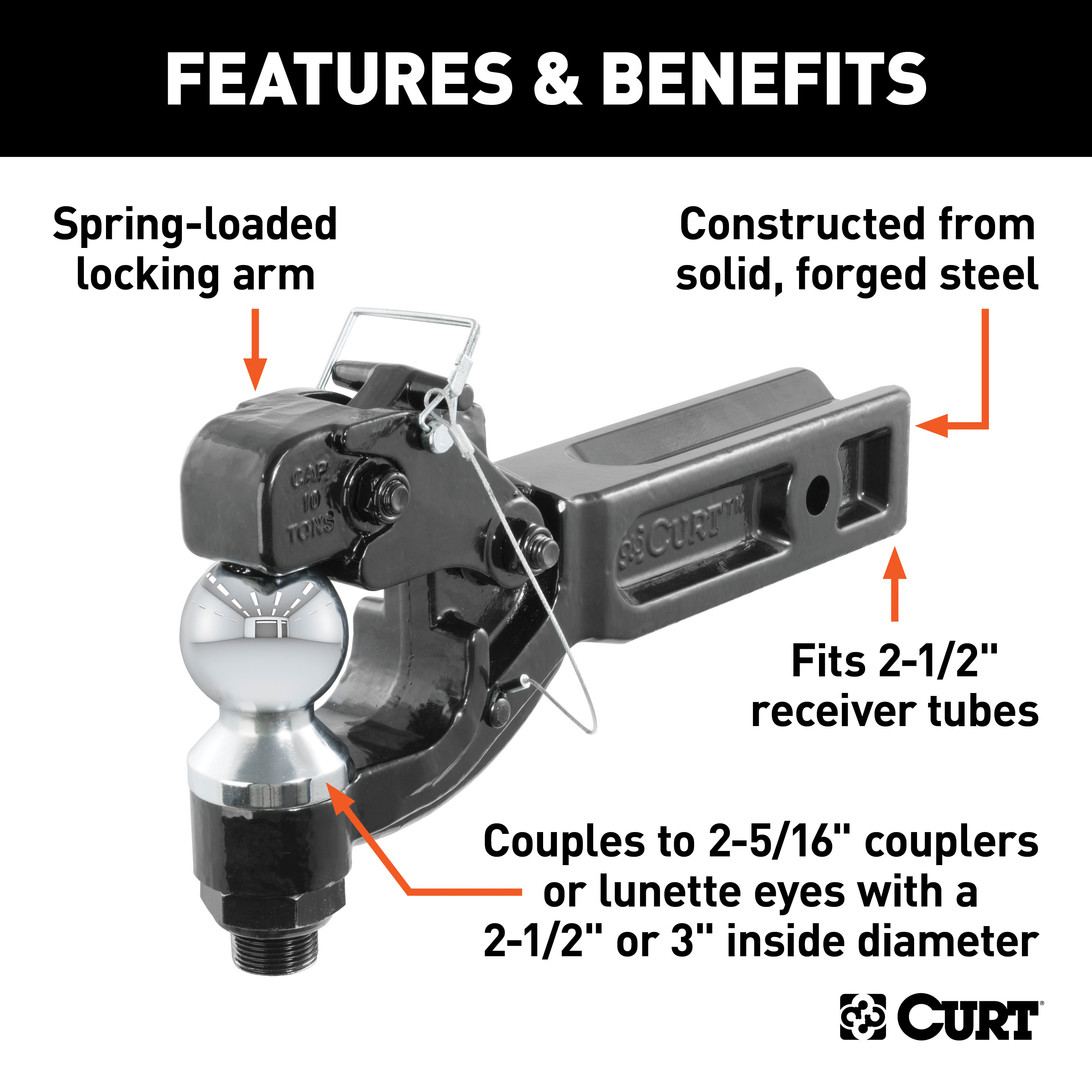 CURT Receiver-Mount Ball & Pintle Hitch (2-1/2" Shank, 2-5/16" Ball, 20,000 lbss.) Trailer Hitch Ball Mount thumbnail 1