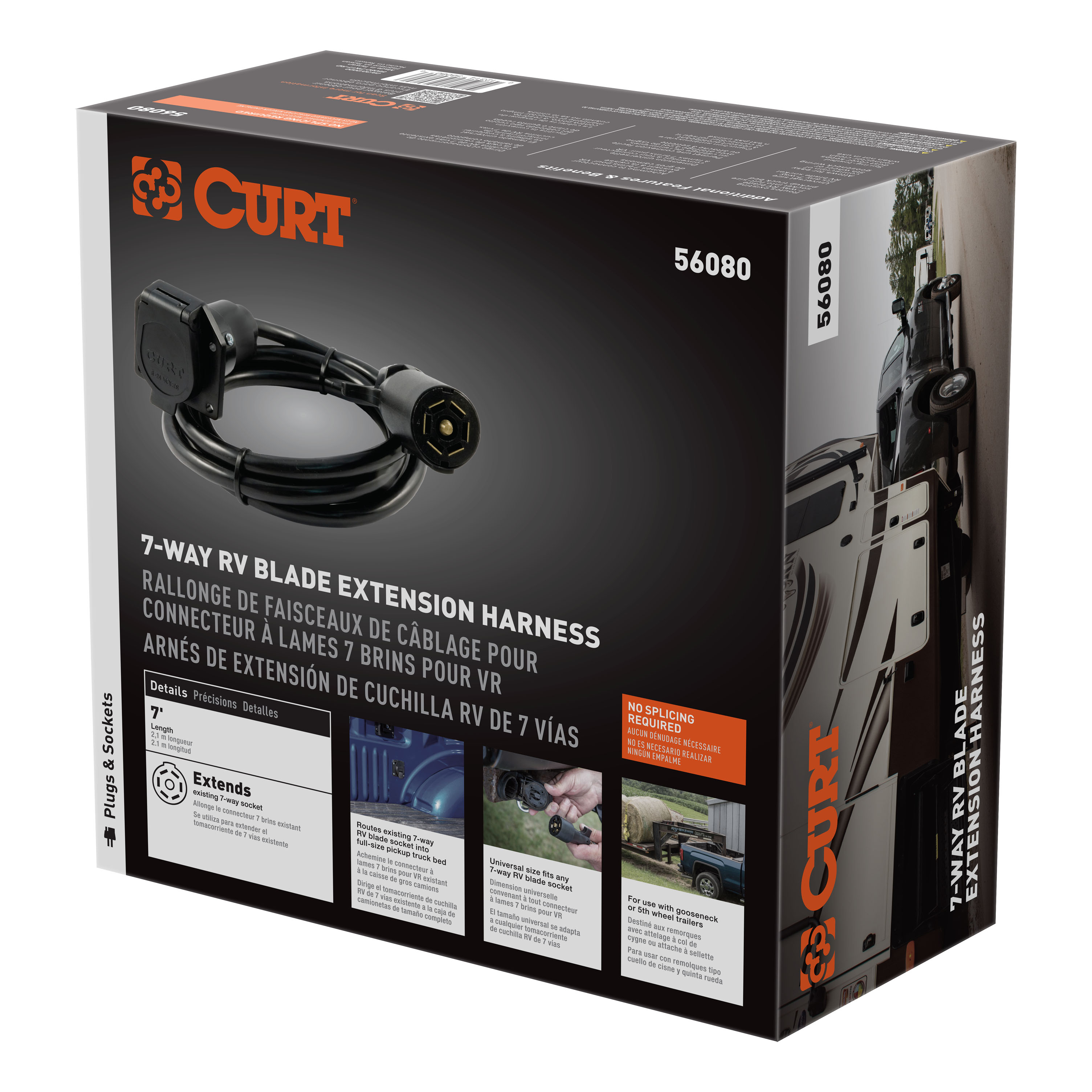 CURT 7' 7-Way RV Blade Extension Harness (Routes to Truck Bed) Trailer Connector Kit thumbnail 5