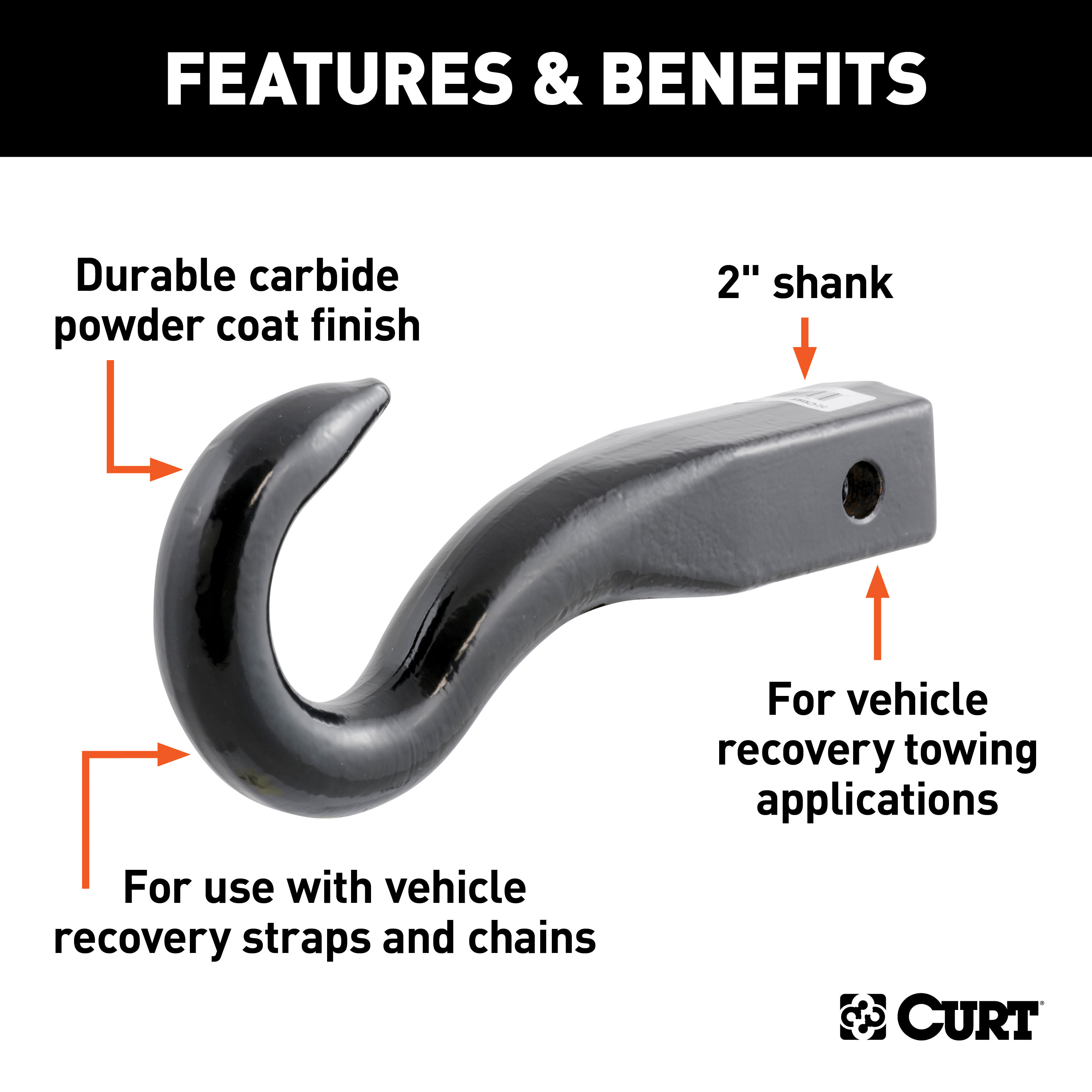 CURT Forged Tow Hook Mount (2" Shank) Tow Hook thumbnail 1