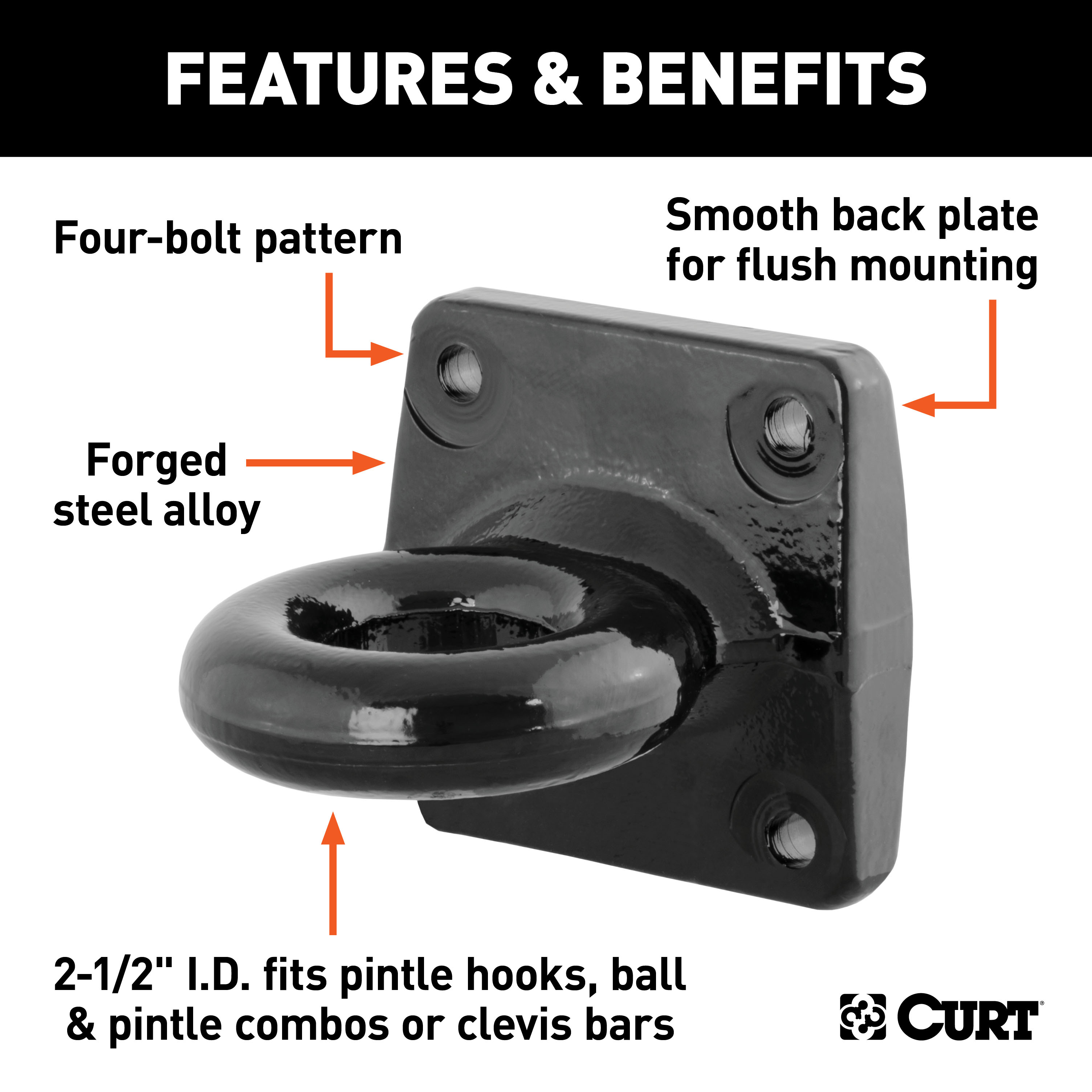 CURT Flush-Mount Lunette Ring (35,000 lbs., 2-1/2" I.D.) Tow Bar thumbnail 1