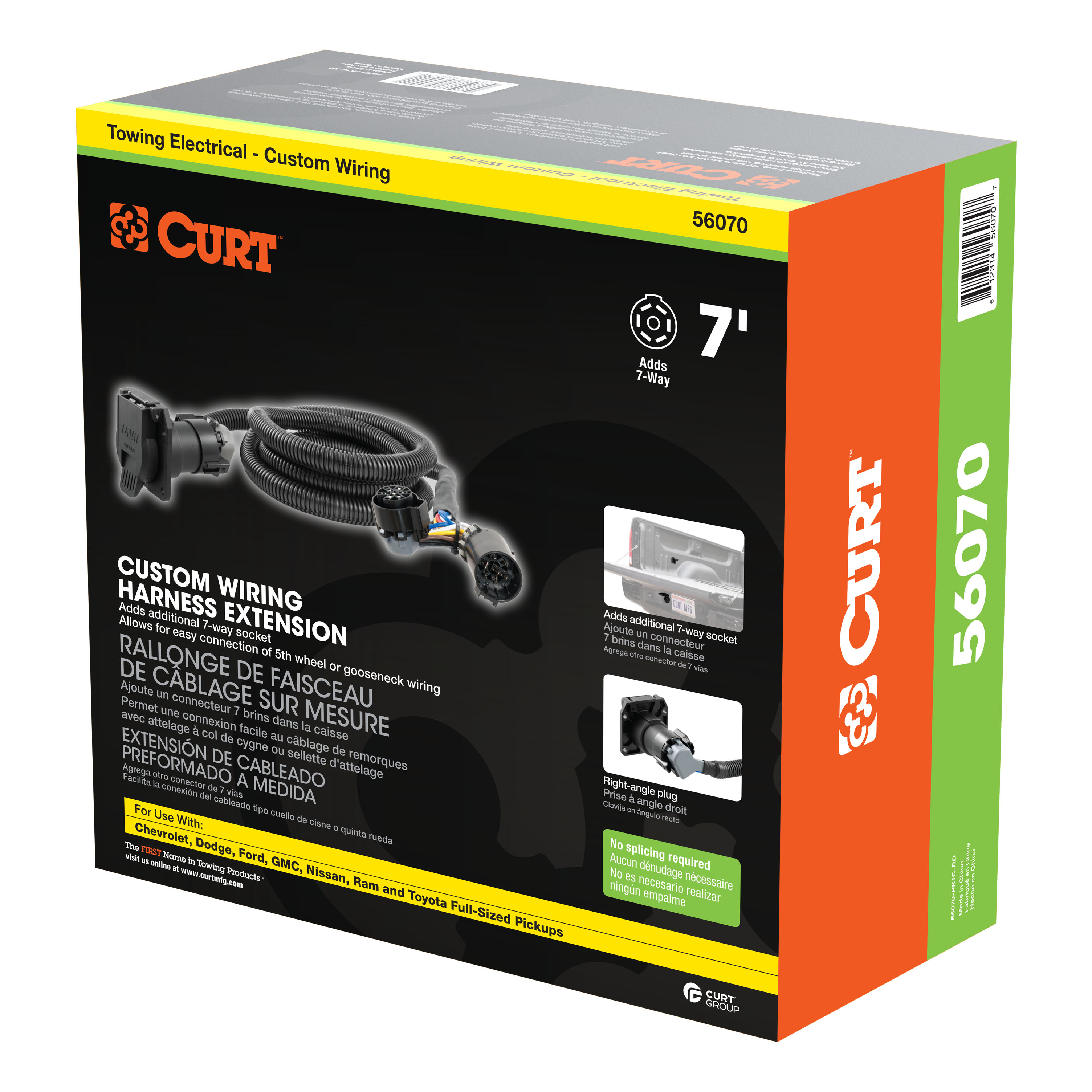 CURT 7' Custom Wiring Extension Harness (Adds 7-Way RV Blade to Truck Bed, Packaged) Trailer Connector Kit thumbnail 7