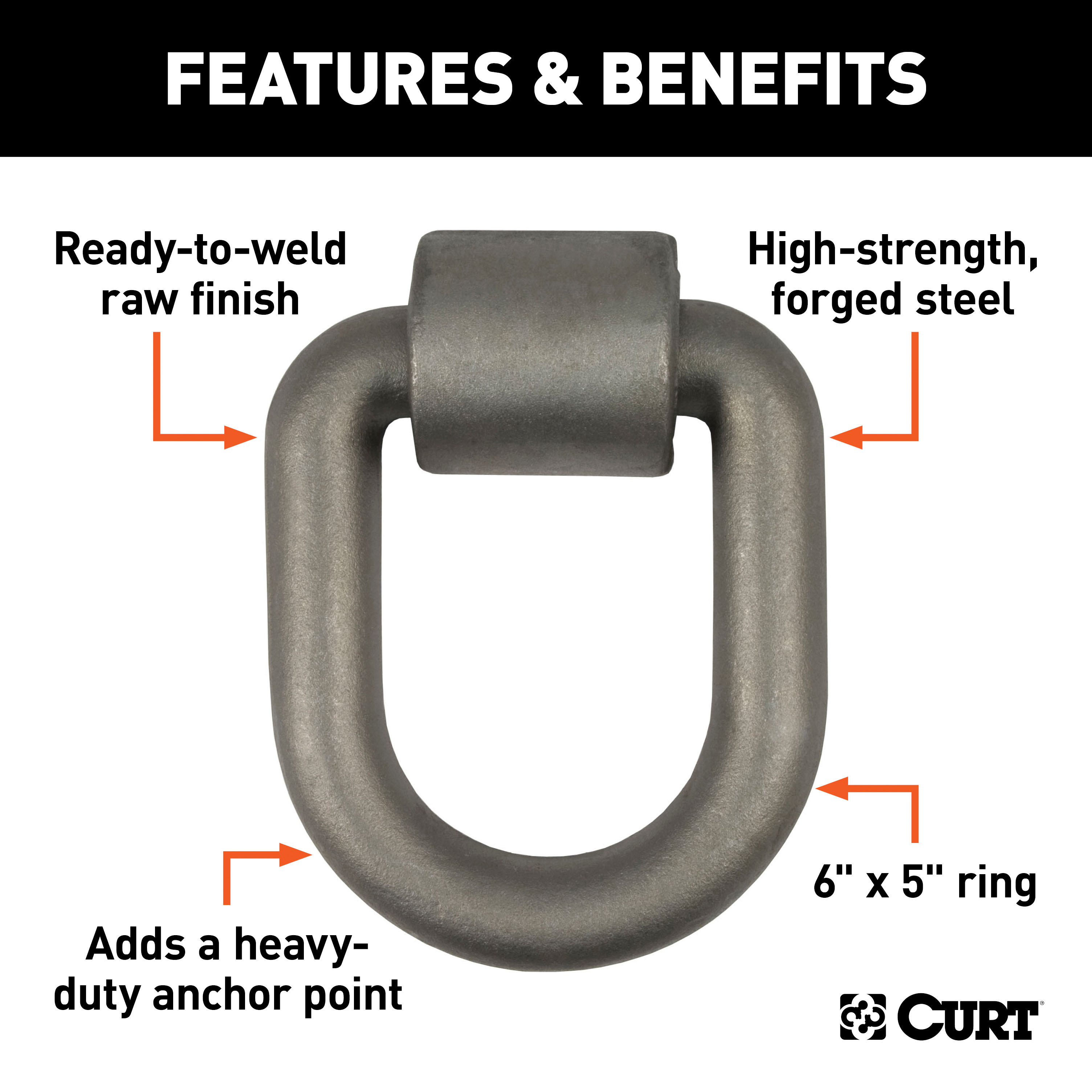 CURT 3" x 4" Weld-On Tie-Down D-Ring (15,587 lbs, Raw Steel) Tow Ring thumbnail 1