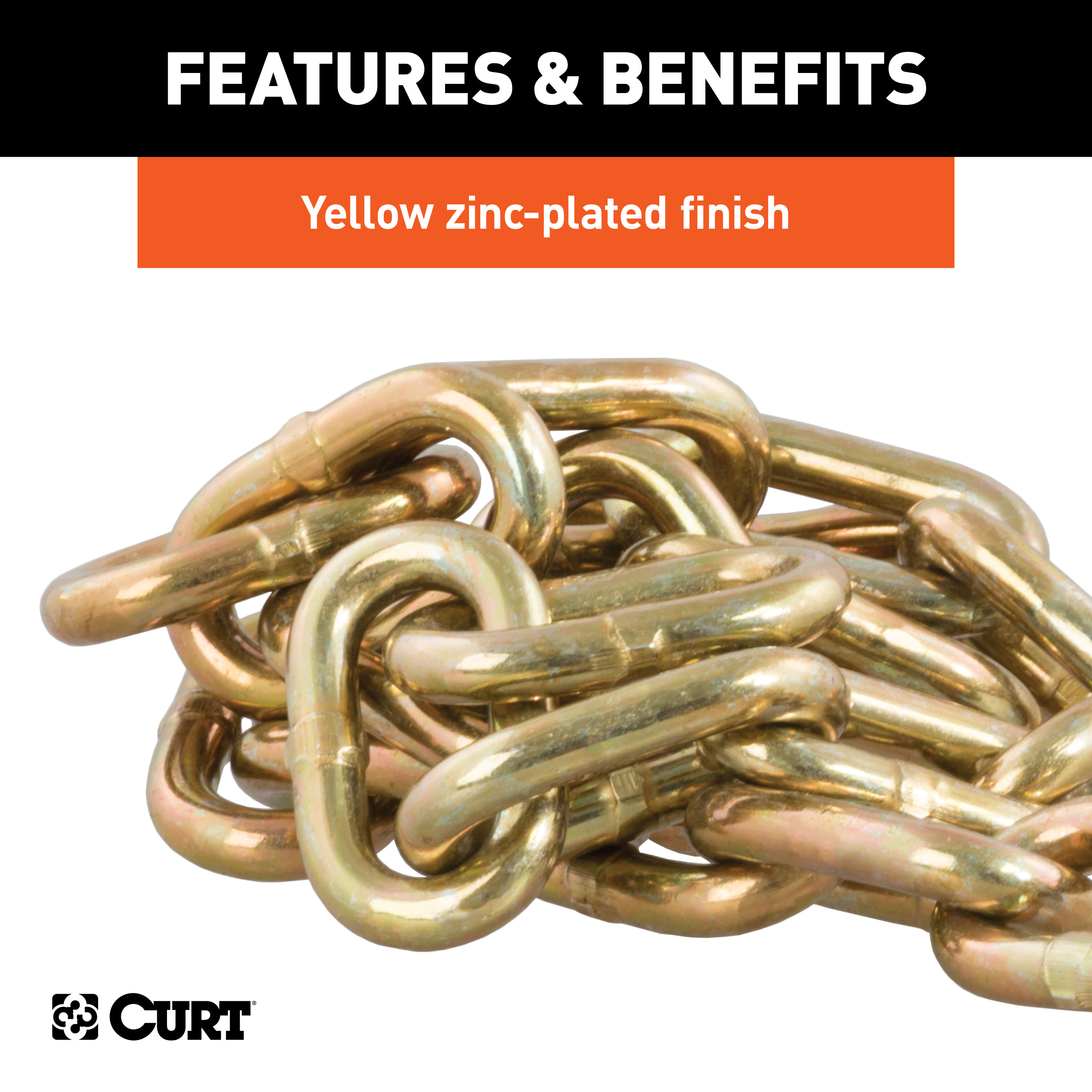 CURT 35" Safety Chain with 1 Clevis Hook (12,600 lbs, Yellow Zinc) Trailer Hitch thumbnail 7