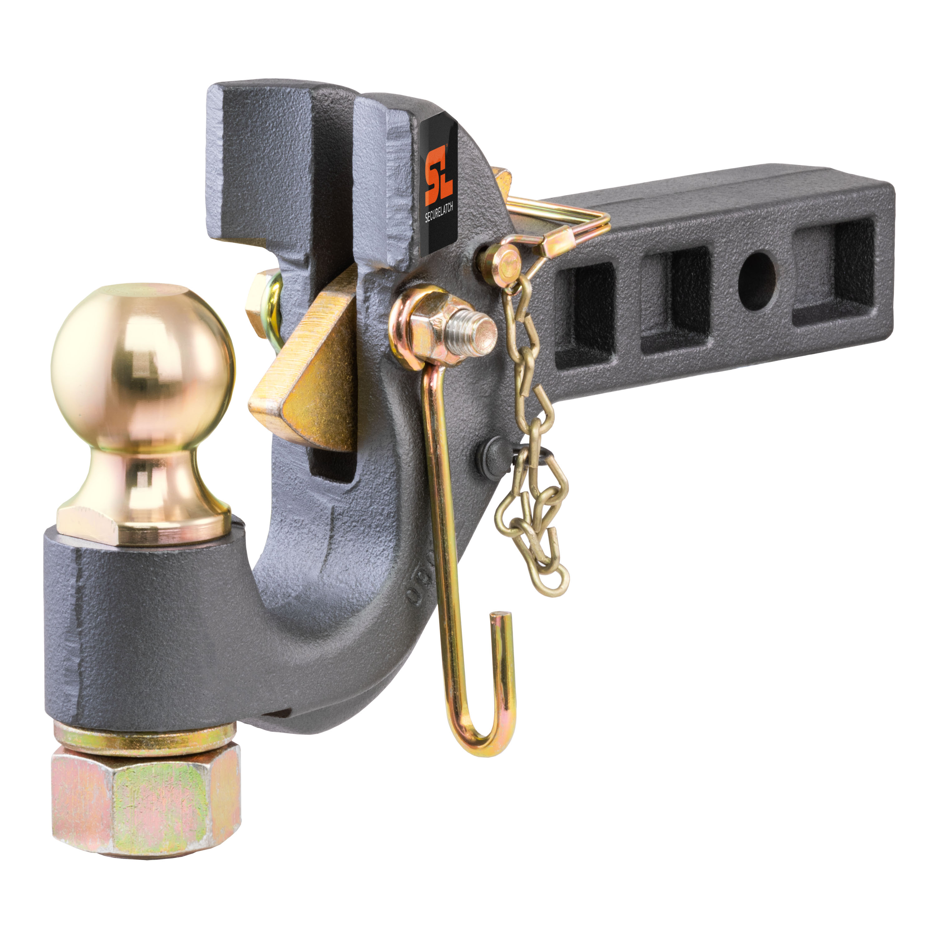 CURT SecureLatch Receiver-Mount Ball & Pintle Hitch (2" Shank, 2" Ball, 14K) Trailer Hitch Pintle Hook Mount