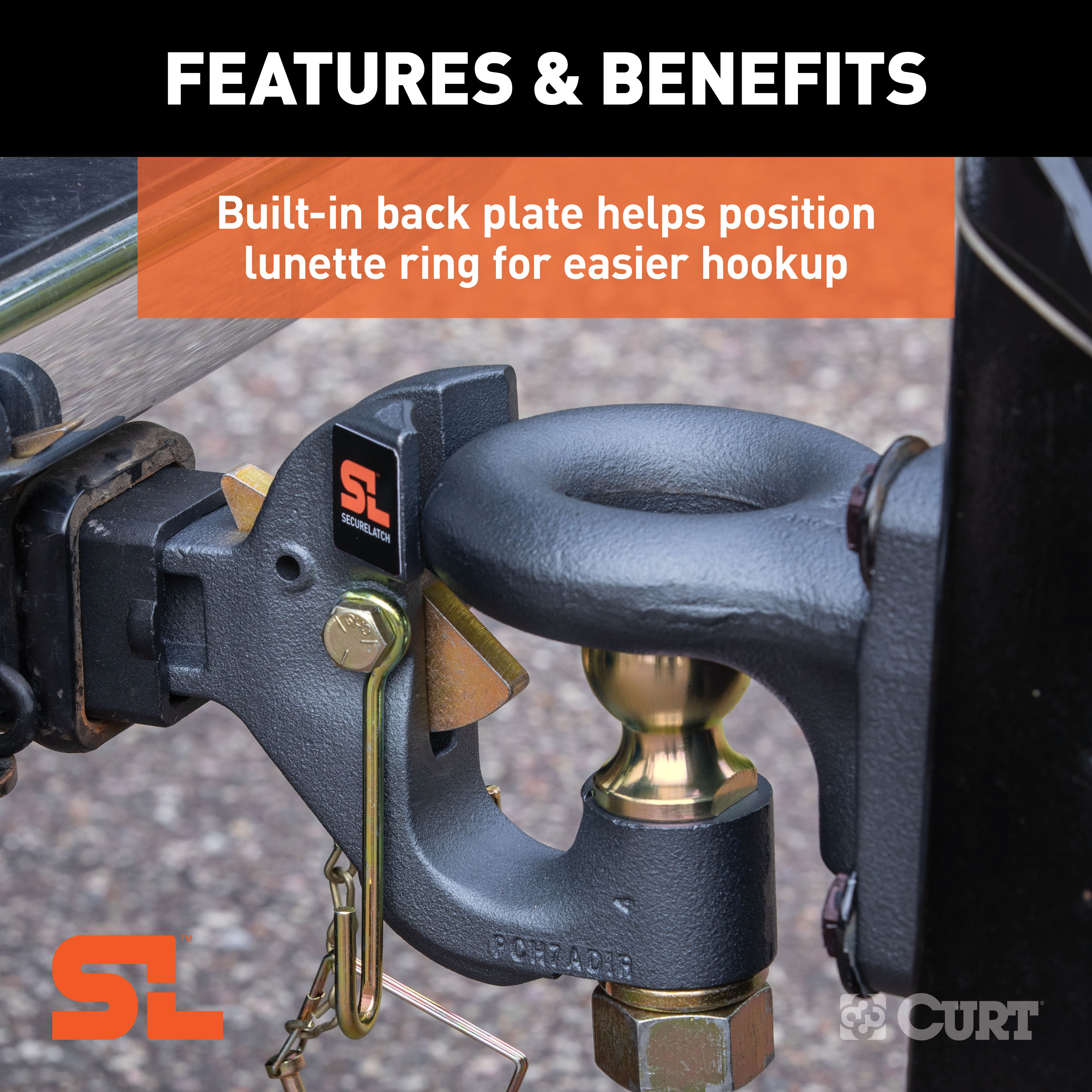 CURT SecureLatch Receiver-Mount Ball & Pintle Hitch (2" Shank, 2" Ball, 14K) Trailer Hitch Pintle Hook Mount thumbnail 2