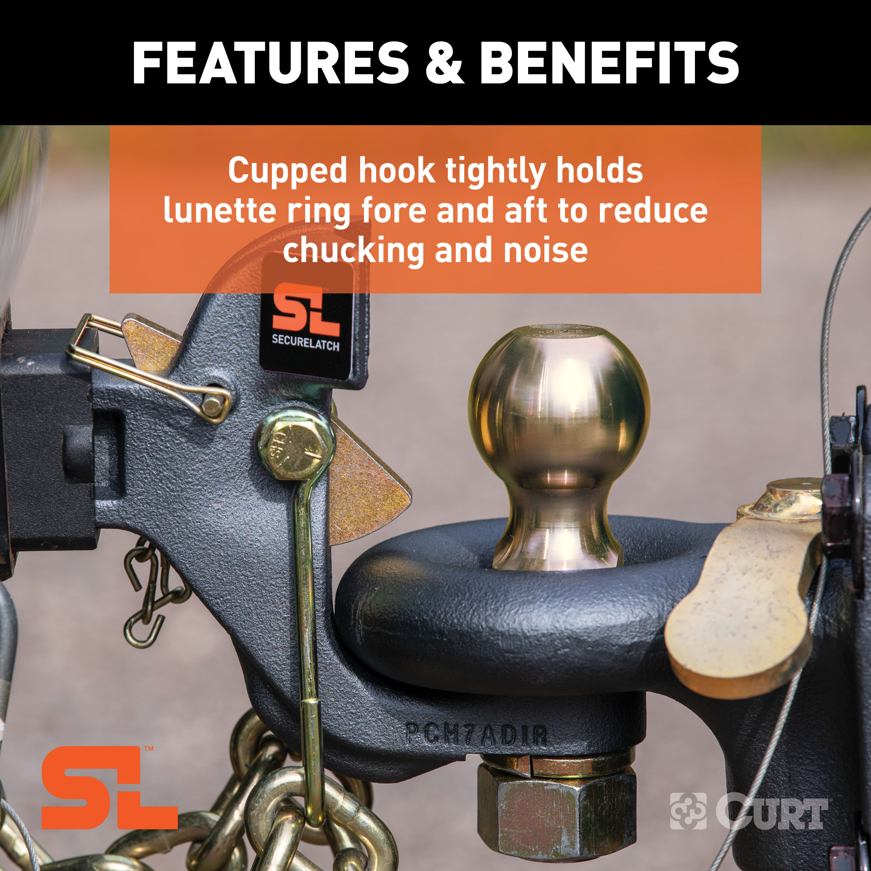 CURT SecureLatch Receiver-Mount Ball & Pintle Hitch (2" Shank, 2" Ball, 14K) Trailer Hitch Pintle Hook Mount thumbnail 4