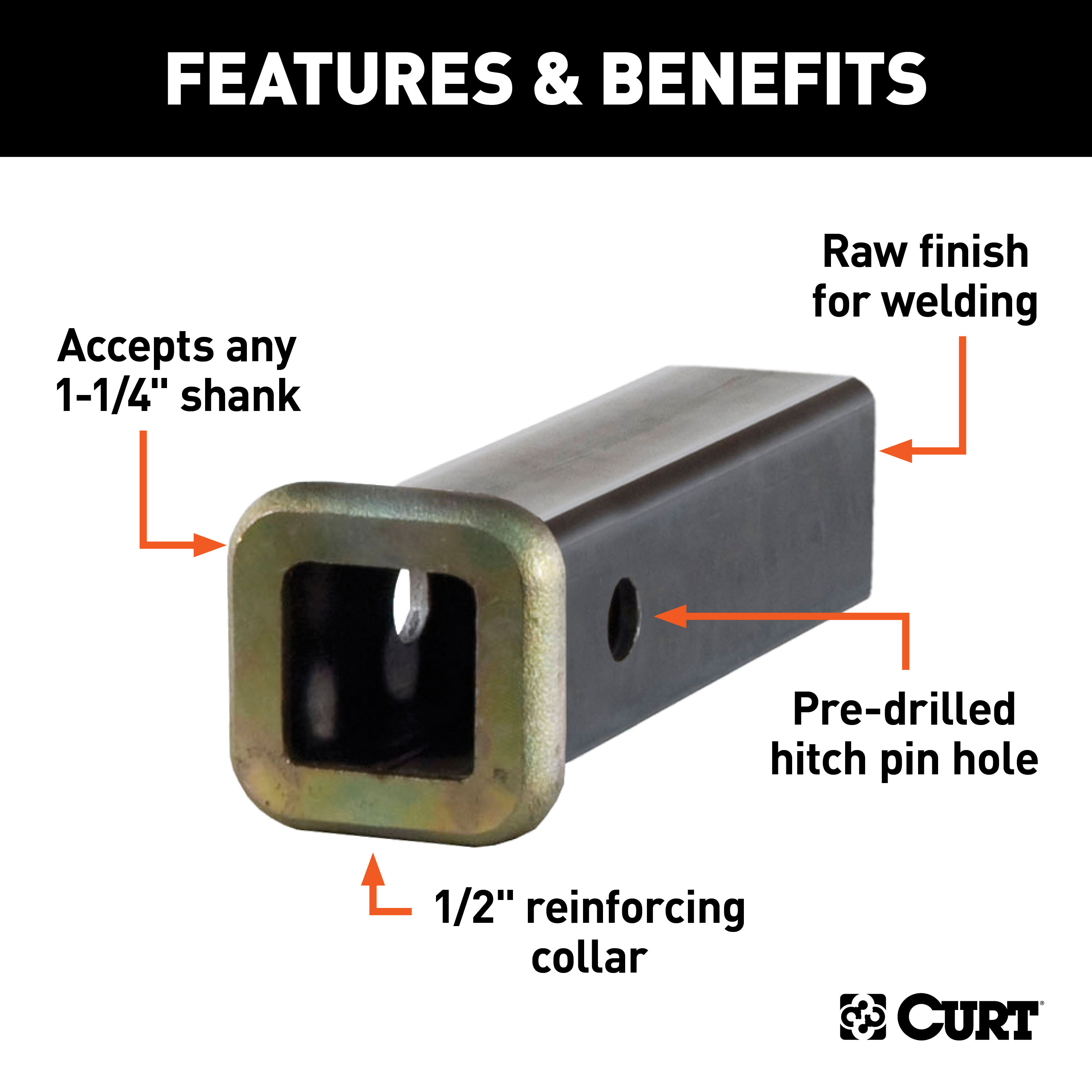 CURT 6" Raw Steel Receiver Tubing (1-1/4" Receiver) Trailer Hitch thumbnail 1