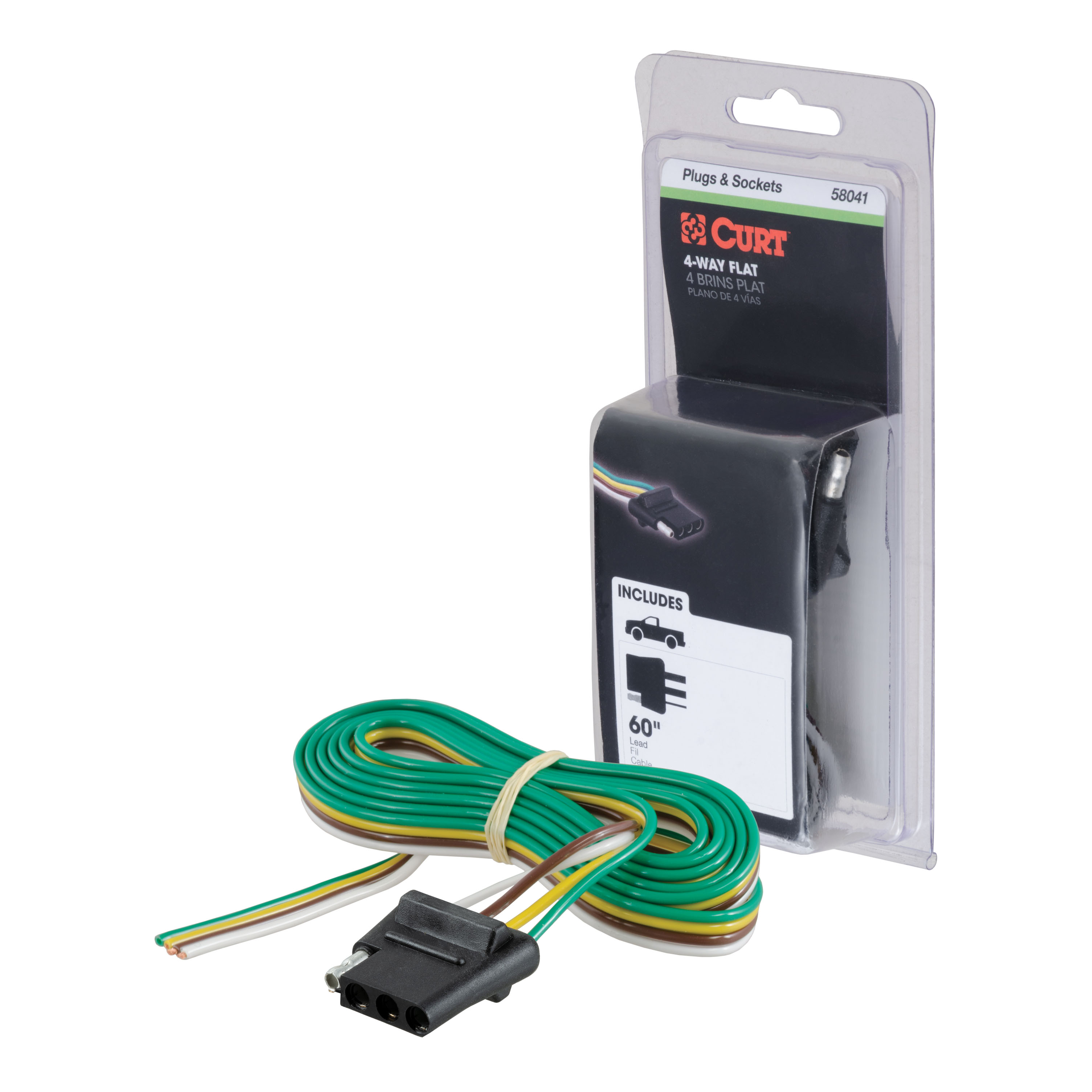 CURT 4-Way Flat Connector Socket with 60" Wires (Vehicle Side, Packaged) Trailer Connector Kit thumbnail 0
