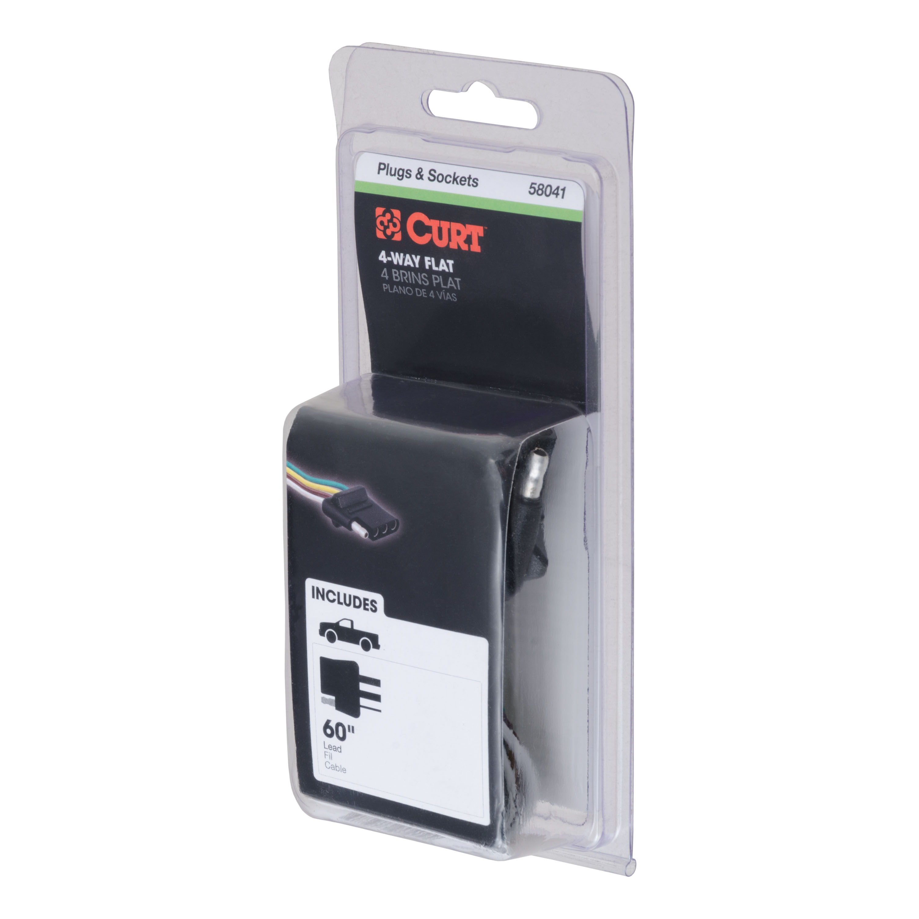 CURT 4-Way Flat Connector Socket with 60" Wires (Vehicle Side, Packaged) Trailer Connector Kit thumbnail 3