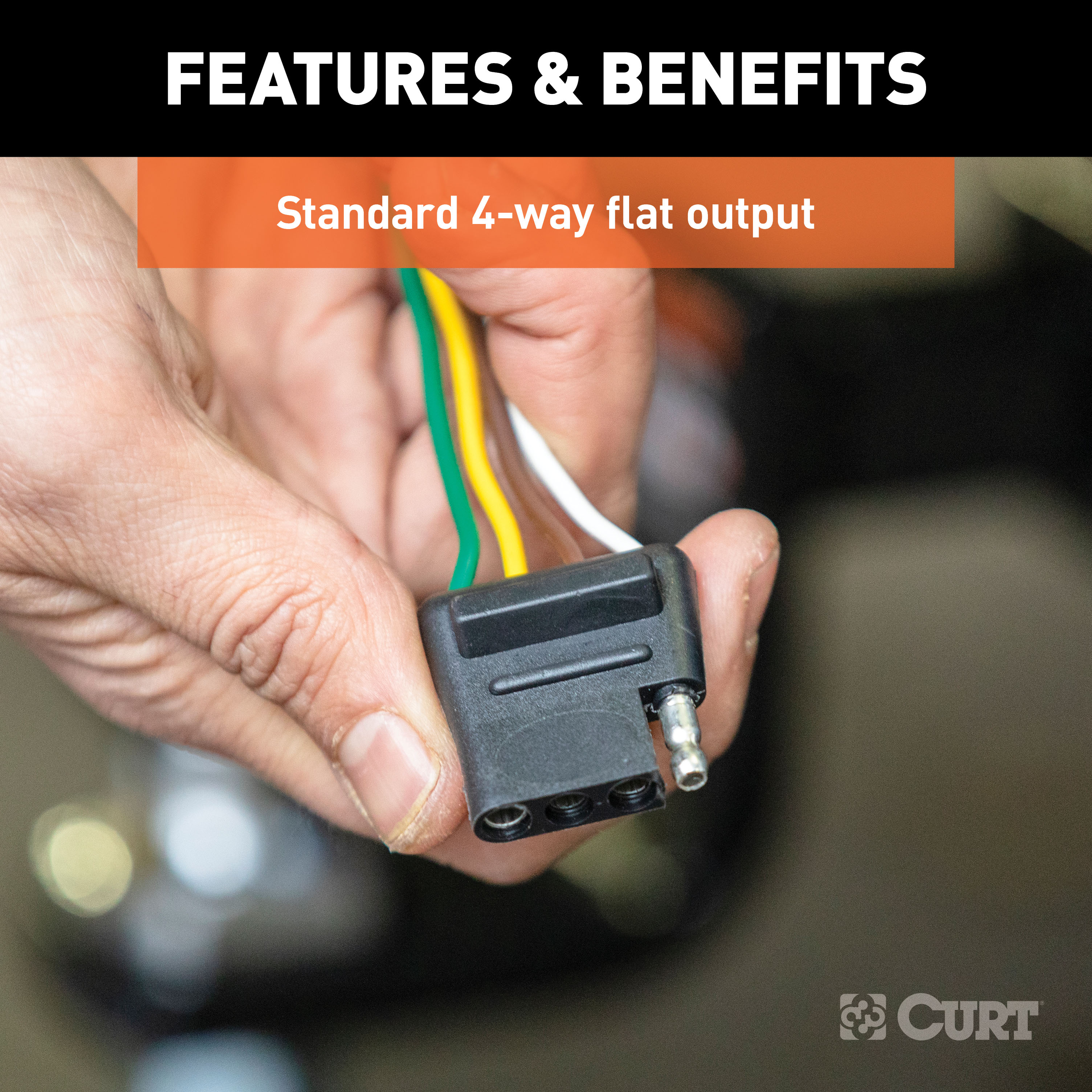 CURT 4-Way Flat Connector Socket with 60" Wires (Vehicle Side, Packaged) Trailer Connector Kit thumbnail 1