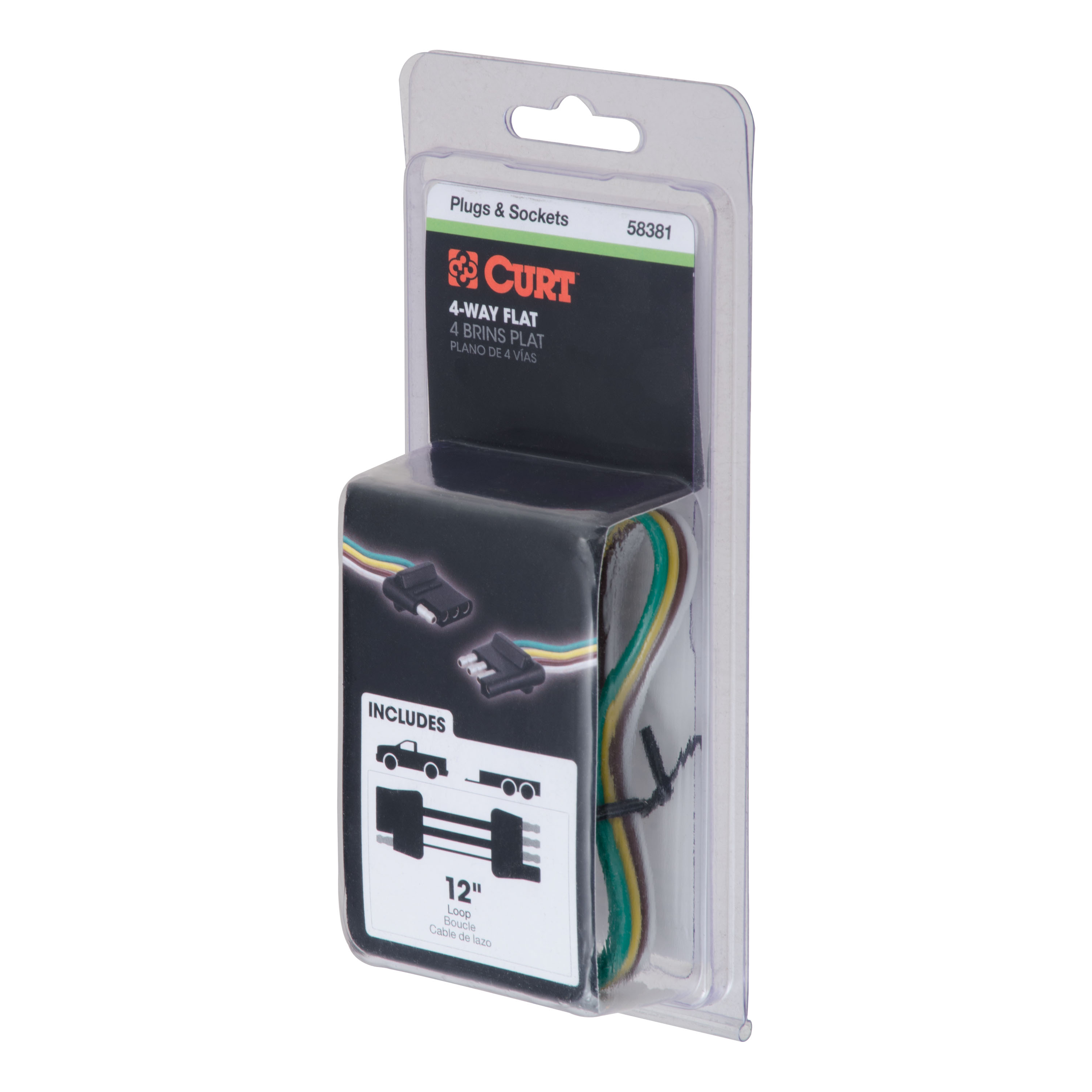 CURT 4-Way Flat Connector Plug & Socket with 12" Wires (Packaged) Trailer Connector Kit thumbnail 3