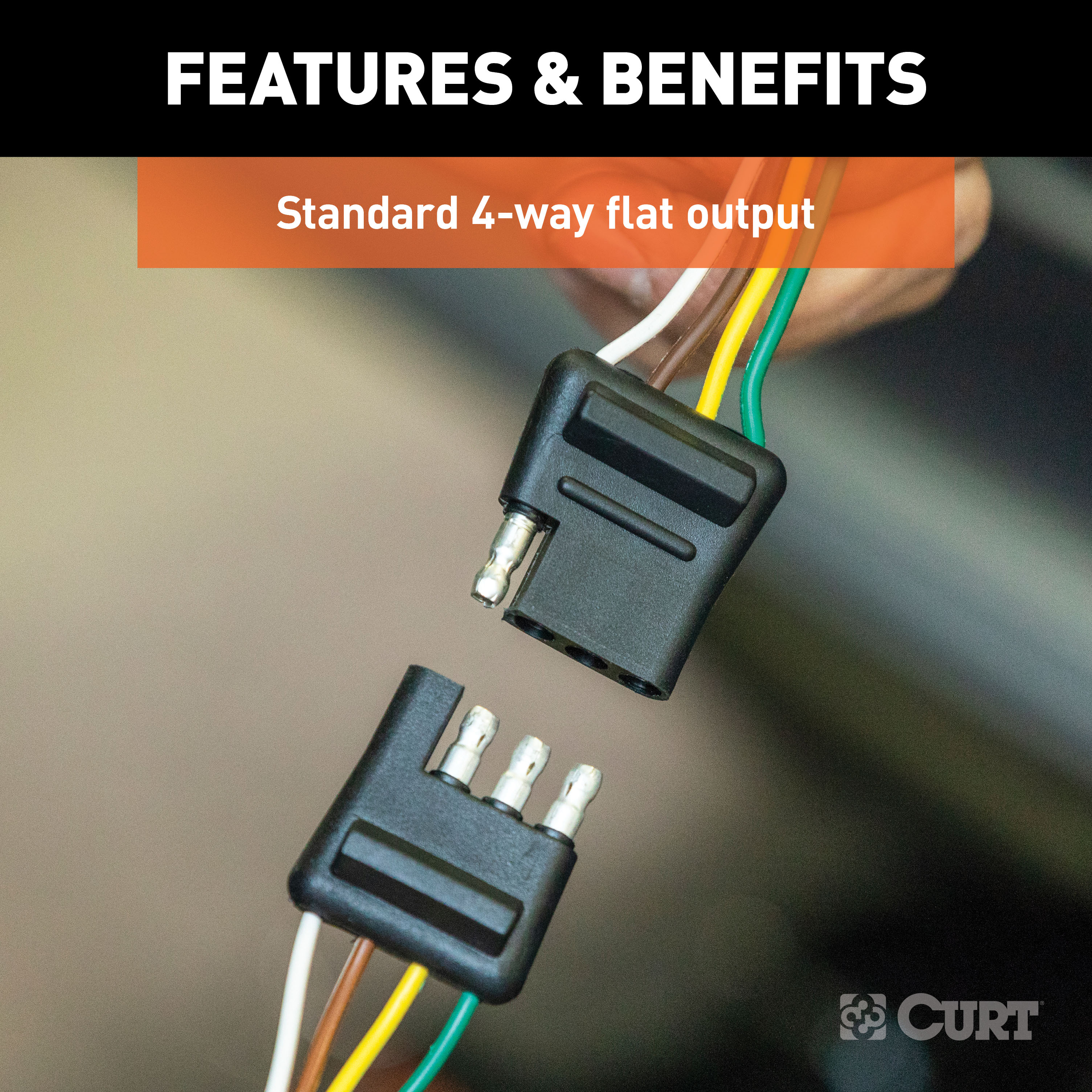 CURT 4-Way Flat Connector Plug & Socket with 12" Wires (Packaged) Trailer Connector Kit thumbnail 1