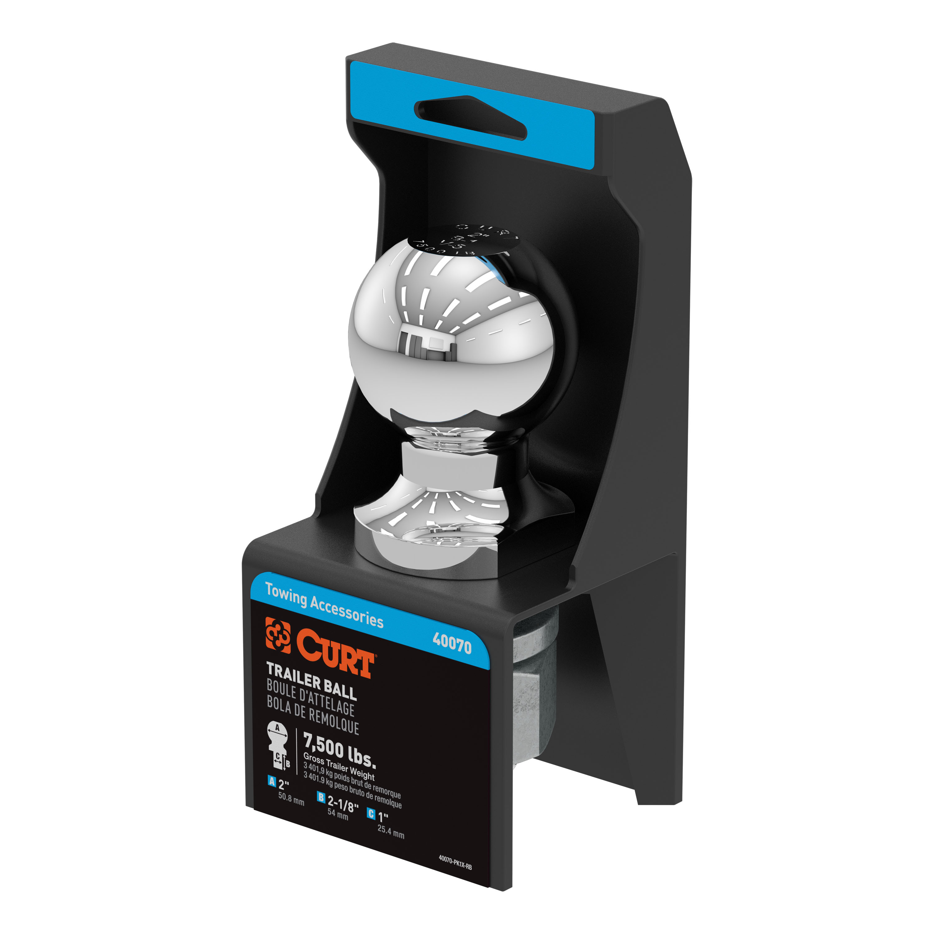 CURT 2" Trailer Ball (1" x 2-1/8" Shank, 7,500 lbs., Chrome, Packaged) Trailer Hitch Ball thumbnail 2