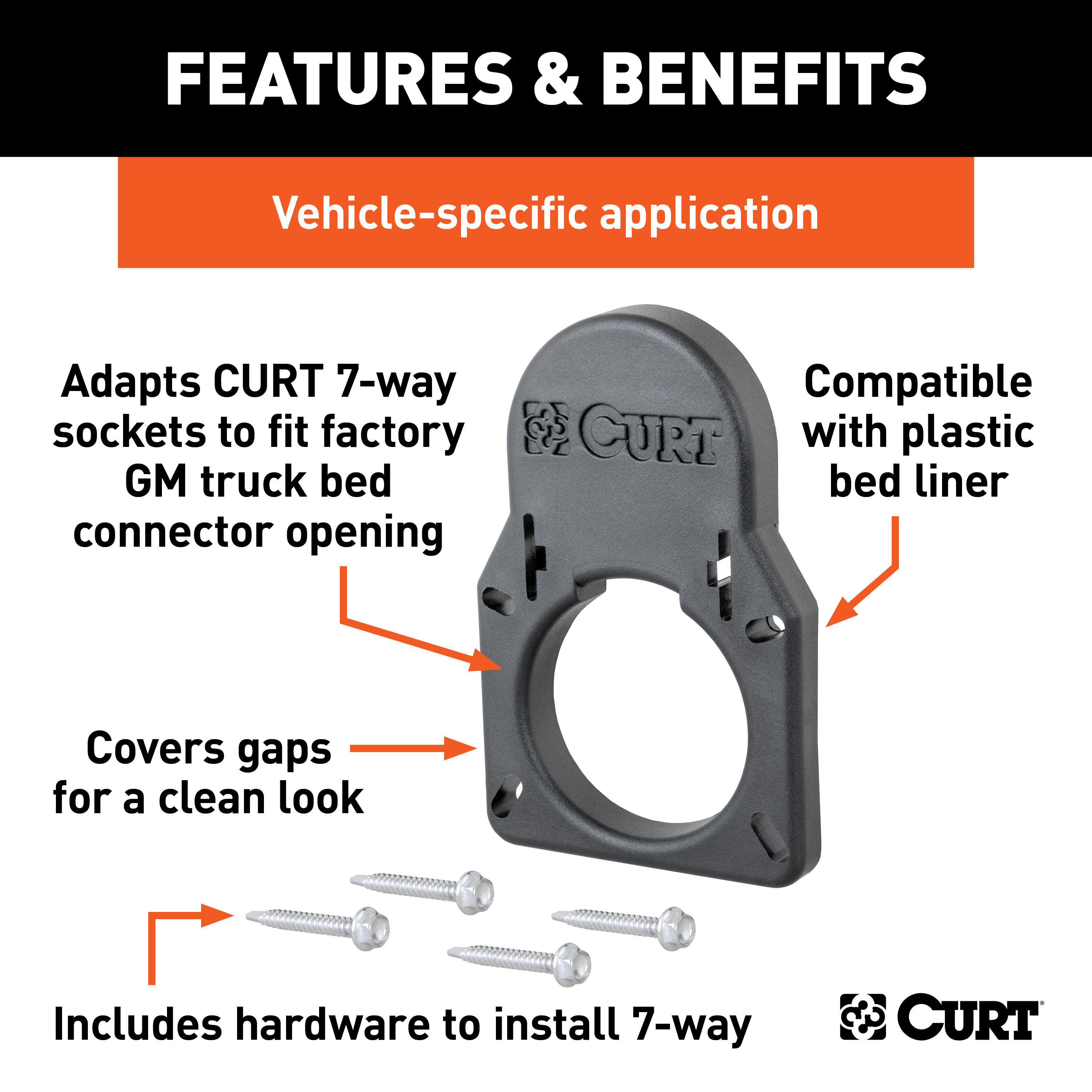 CURT Chevrolet and GMC Truck Bed 7-Way Opening Cover Plate Trailer Connector Kit thumbnail 1