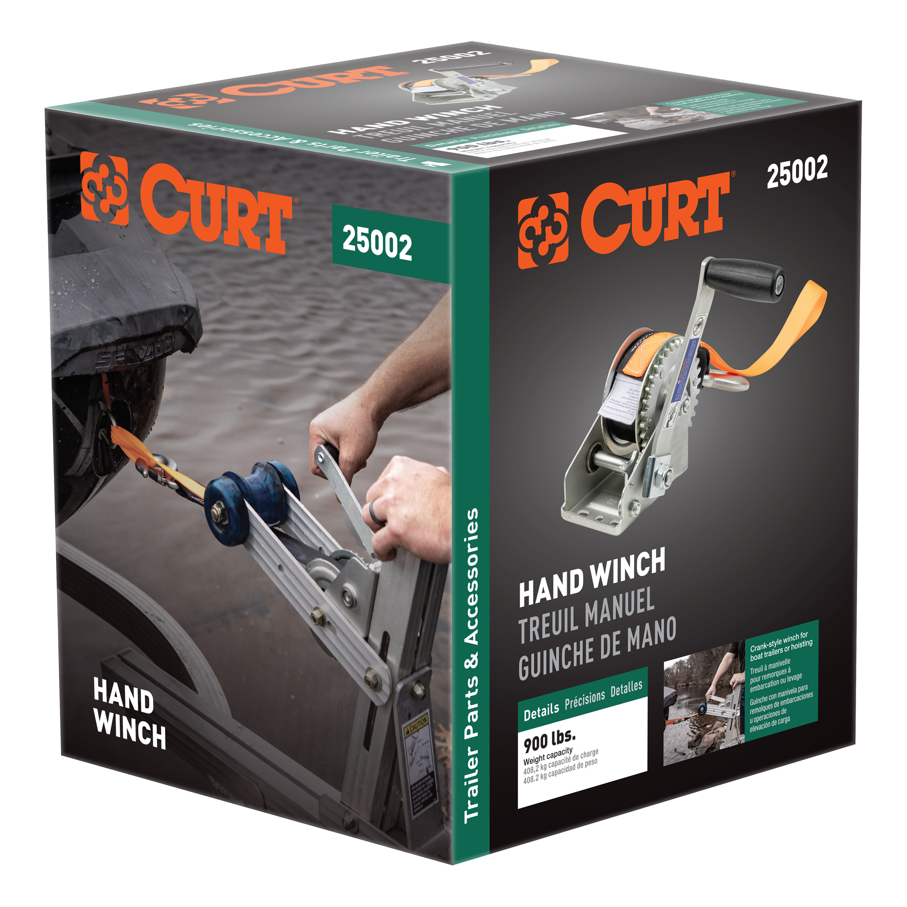 CURT Hand Crank Winch with 15' Strap & Bow Loop (900 lbs, 6.5" Handle) Winch thumbnail 7