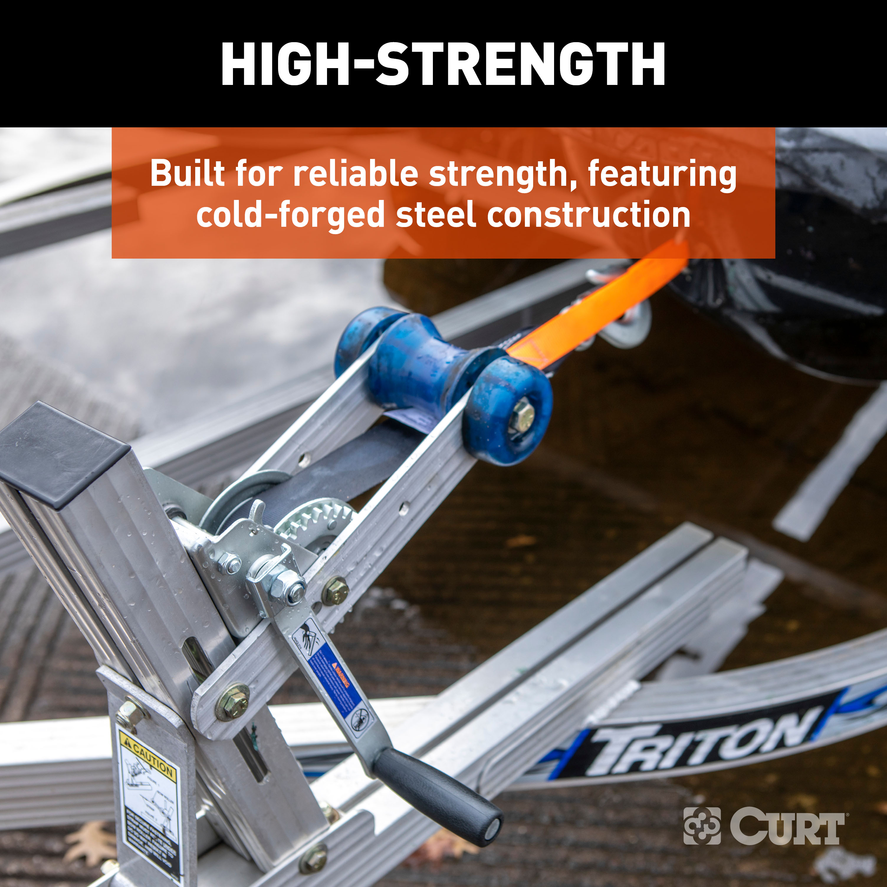 CURT Hand Crank Winch with 15' Strap & Bow Loop (900 lbs, 6.5" Handle) Winch thumbnail 4