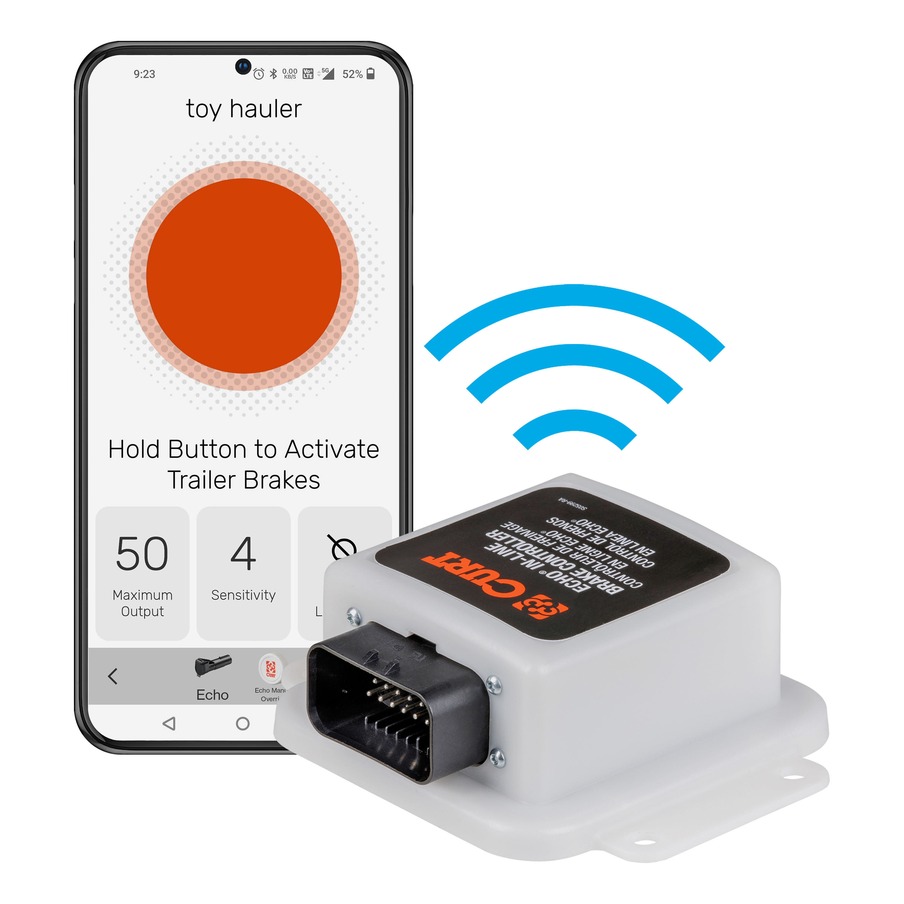 CURT Echo Bluetooth In-Line Proportional 1-4 Axle Plug & Play Trailer Brake Controller, Easy Connection thumbnail 1