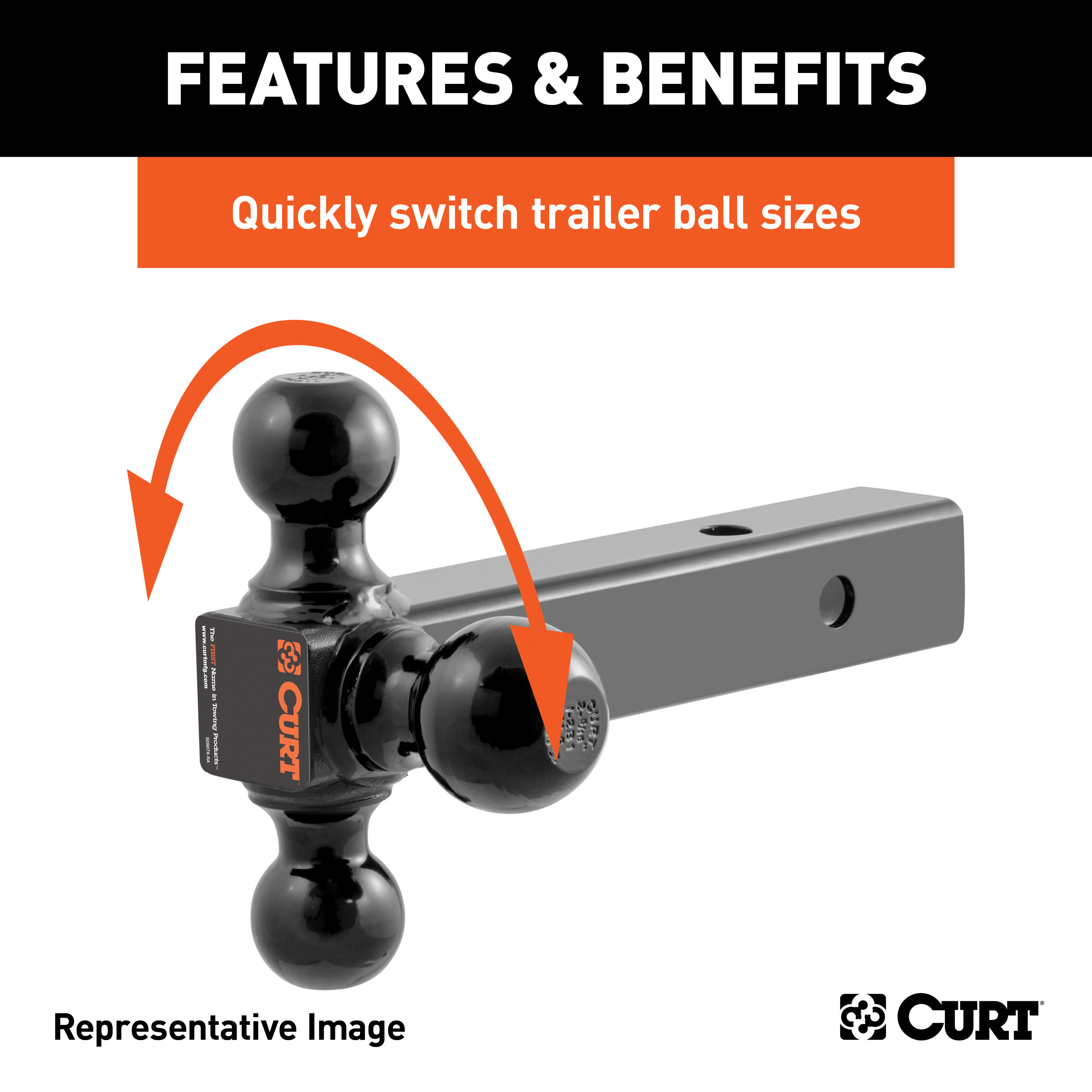 CURT Multi-Ball Mount (2-1/2" Hollow Shank, 1-7/8", 2" & 2-5/16" Black Balls) Trailer Hitch Ball Mount thumbnail 2