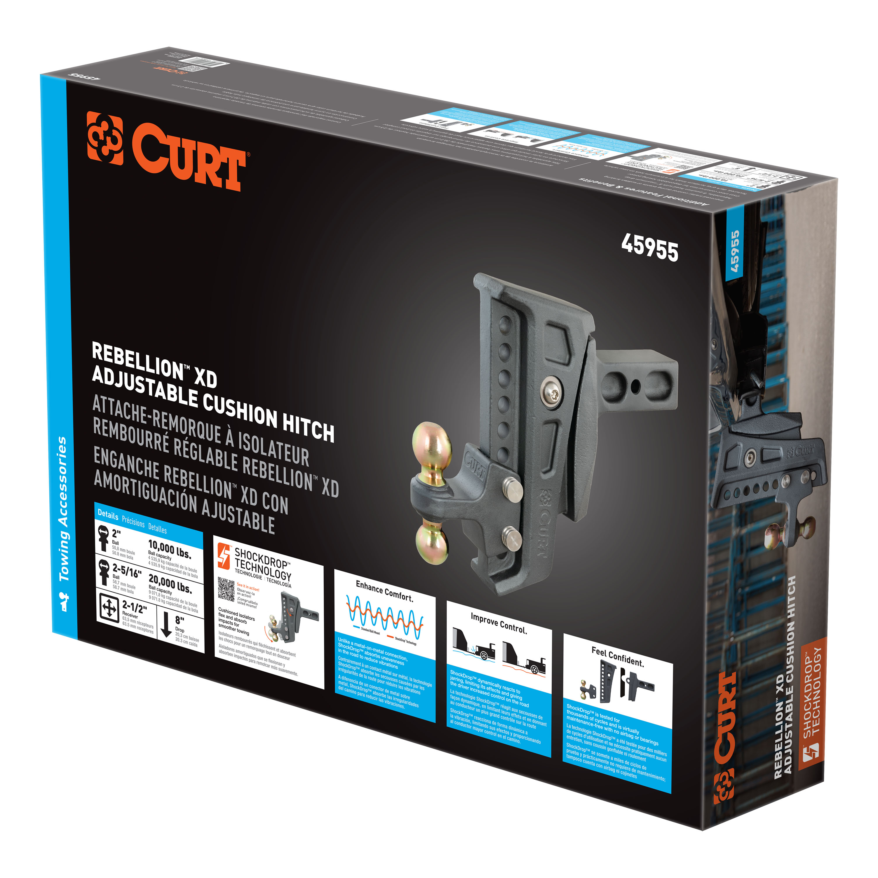 CURT Rebellion XD Adjustable Cushion Hitch (2-1/2" Shank, 2", 2-5/16" Balls, 20K) Trailer Hitch Ball Mount thumbnail 8