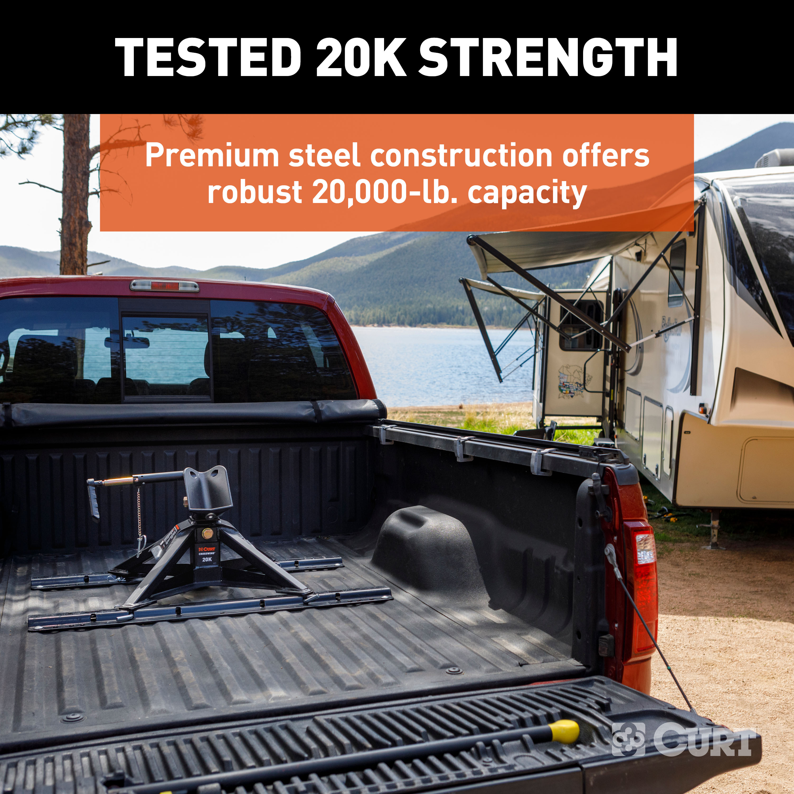 CURT CrossWing 20K 5th Wheel Hitch for Industry-Standard Rails Fifth Wheel Trailer Hitch Mount Kit thumbnail 2