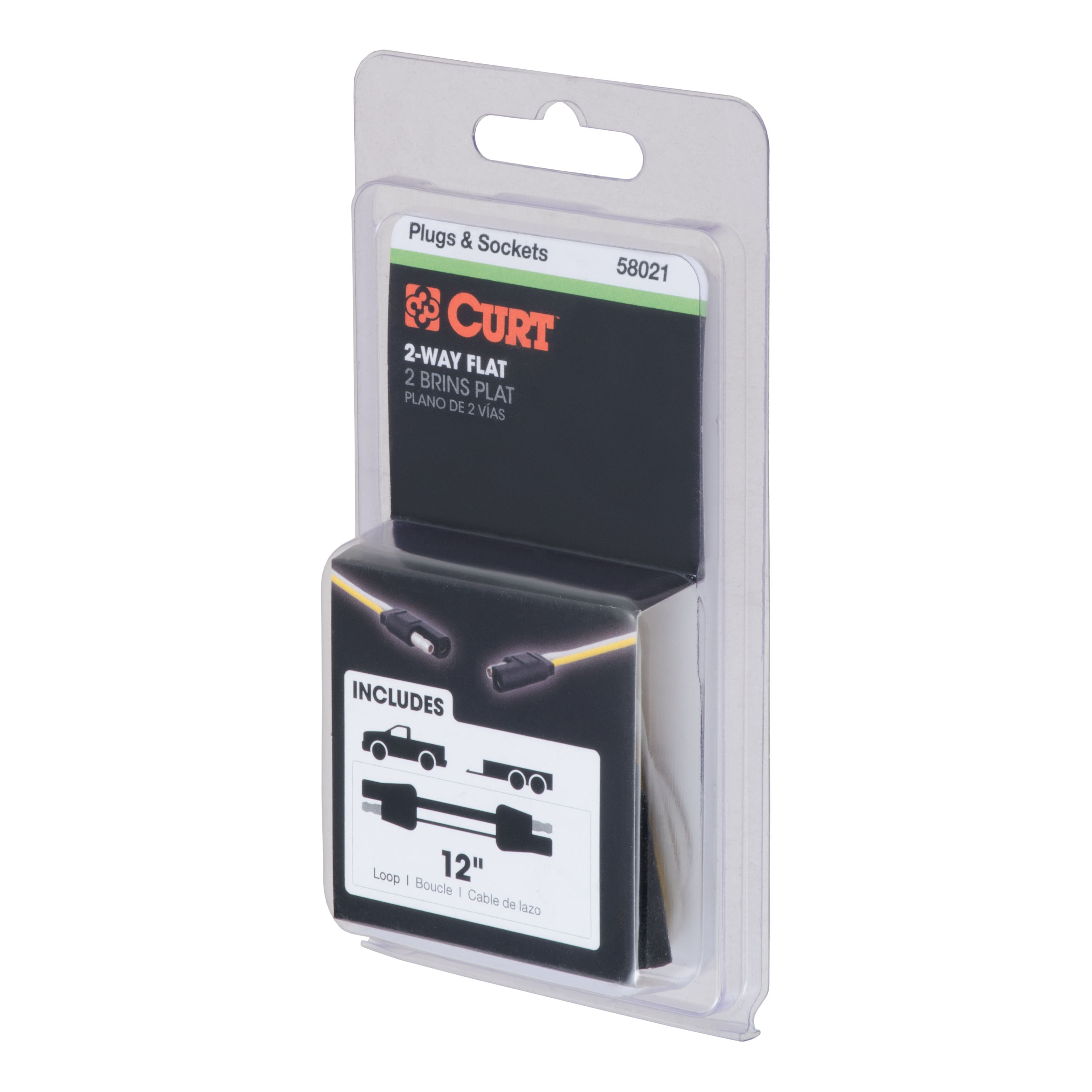 CURT 2-Way Flat Connector Plug & Socket with 12" Wires (Packaged) Trailer Connector Kit thumbnail 2
