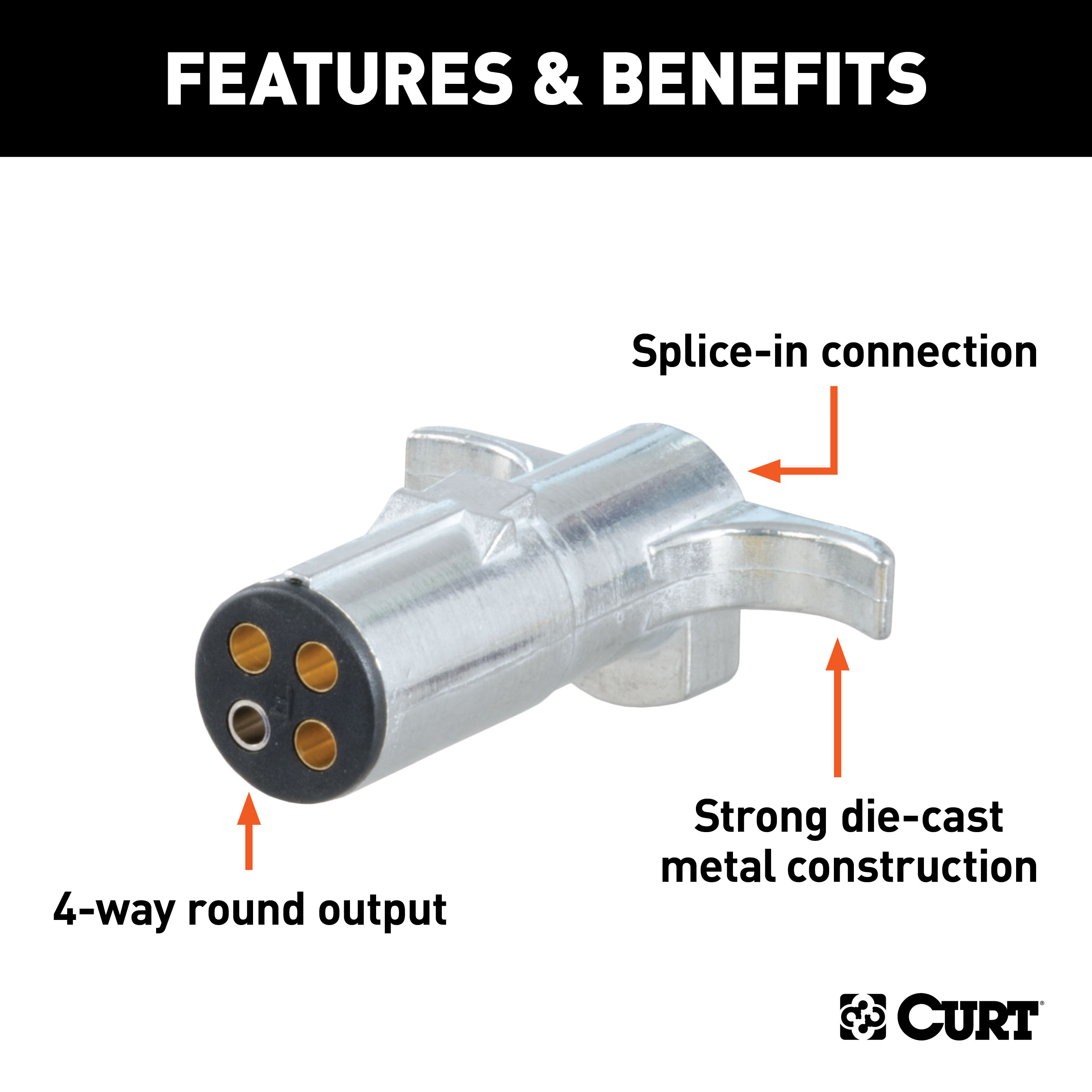 CURT 4-Way Round Connector Plug (Trailer Side) Trailer Connector Kit thumbnail 1
