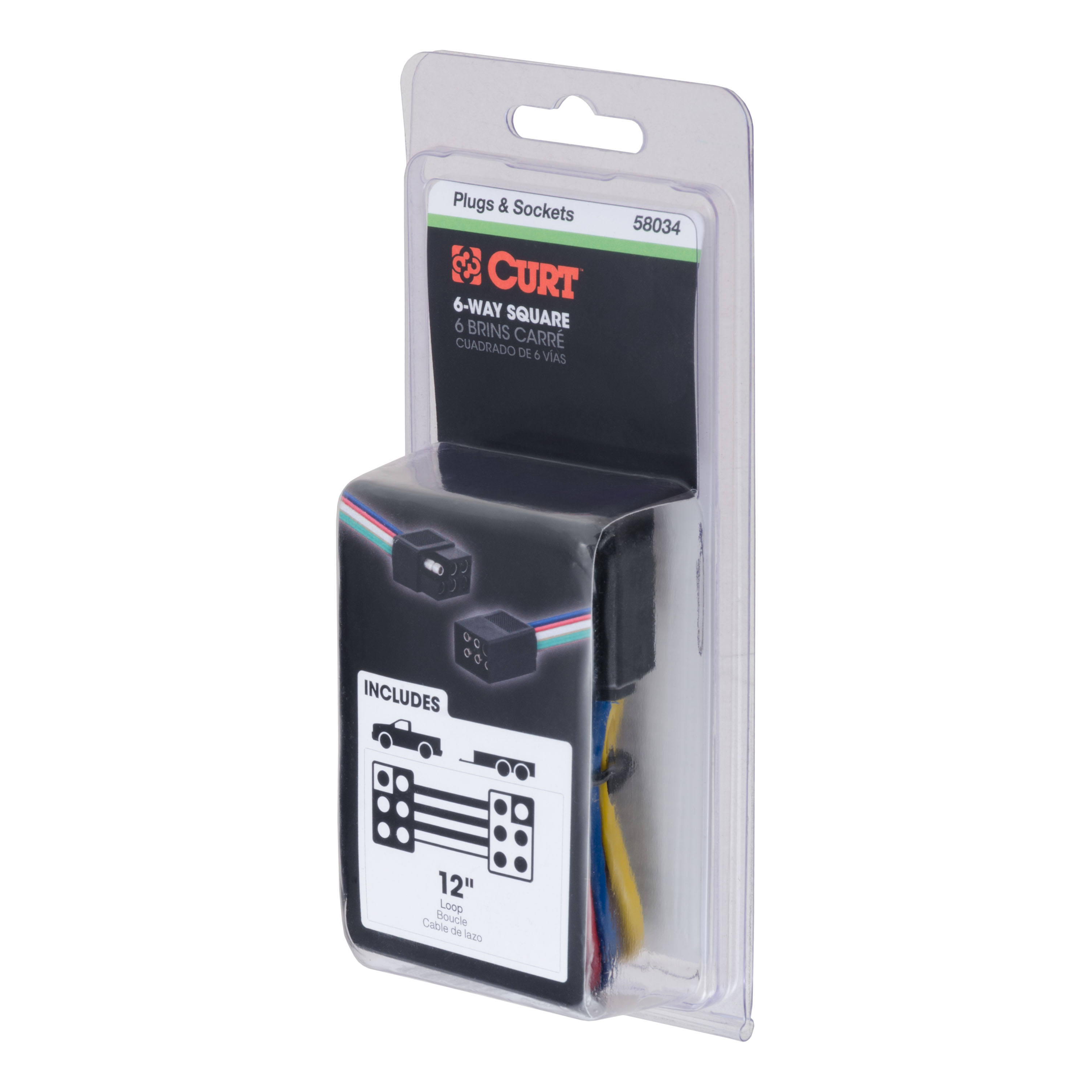 CURT 6-Way Square Connector Plug & Socket with 12" Wires (Packaged) Trailer Connector Kit thumbnail 2